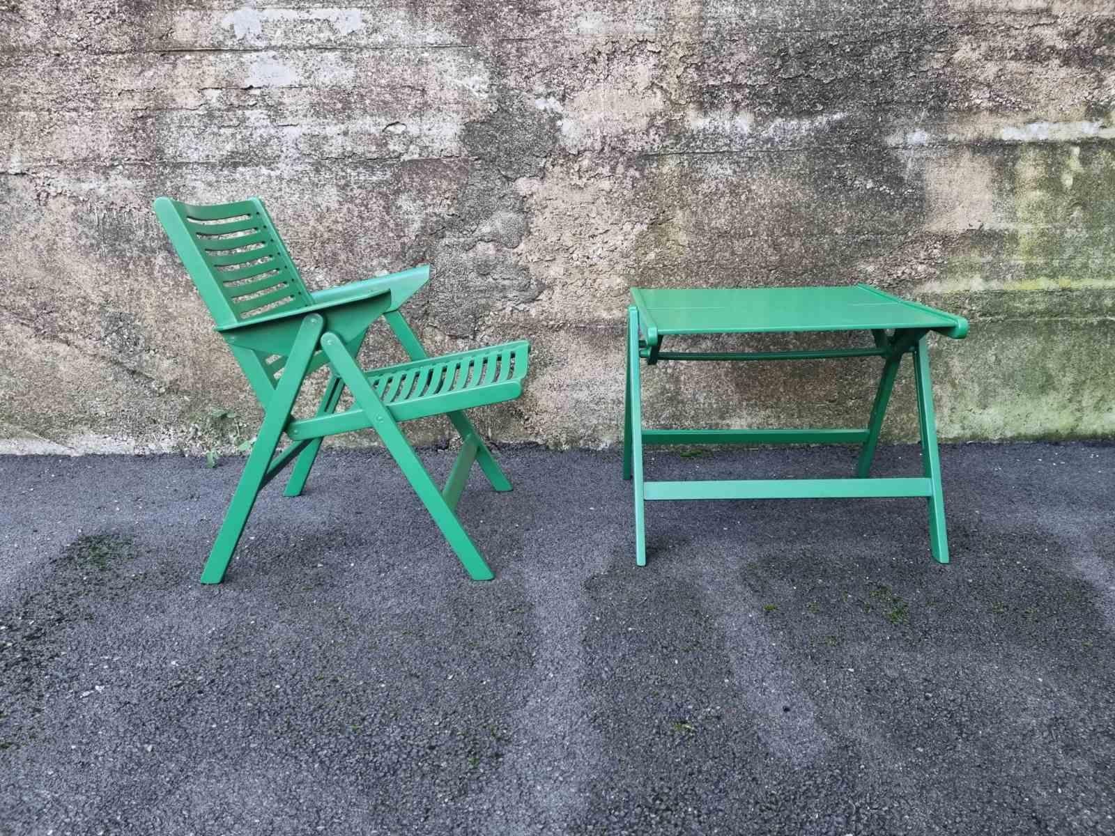 Scandinavian Modern Mid-Century Green Rex Lounge Chair and Coffee Table Design by Niko Kralj, 60s
