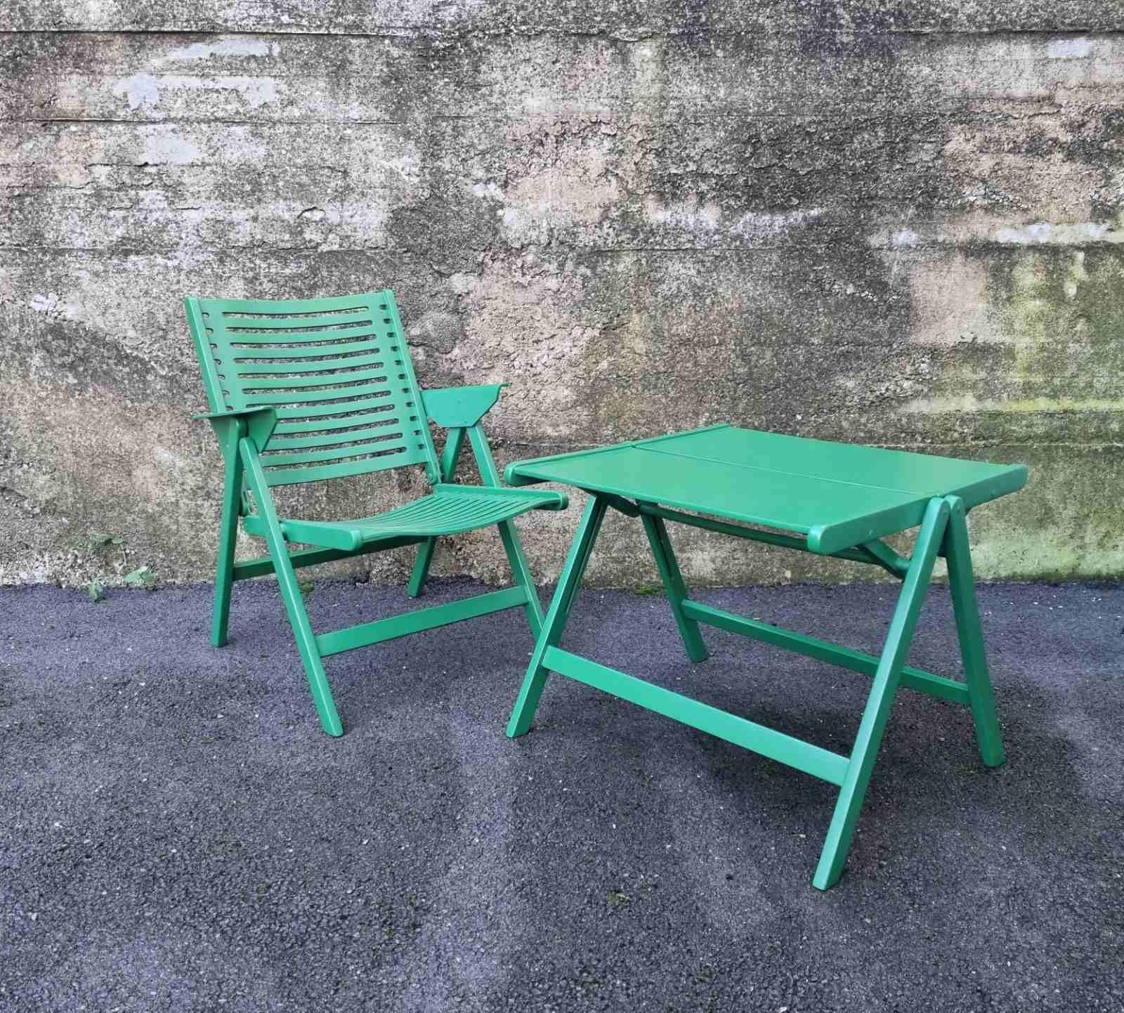 Mid-Century Green Rex Lounge Chair and Coffee Table Design by Niko Kralj, 60s 1