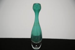 Mid-Century Green Striped Glass Zebra Vase by Vicke Lindstrand for Kosta, 1950s