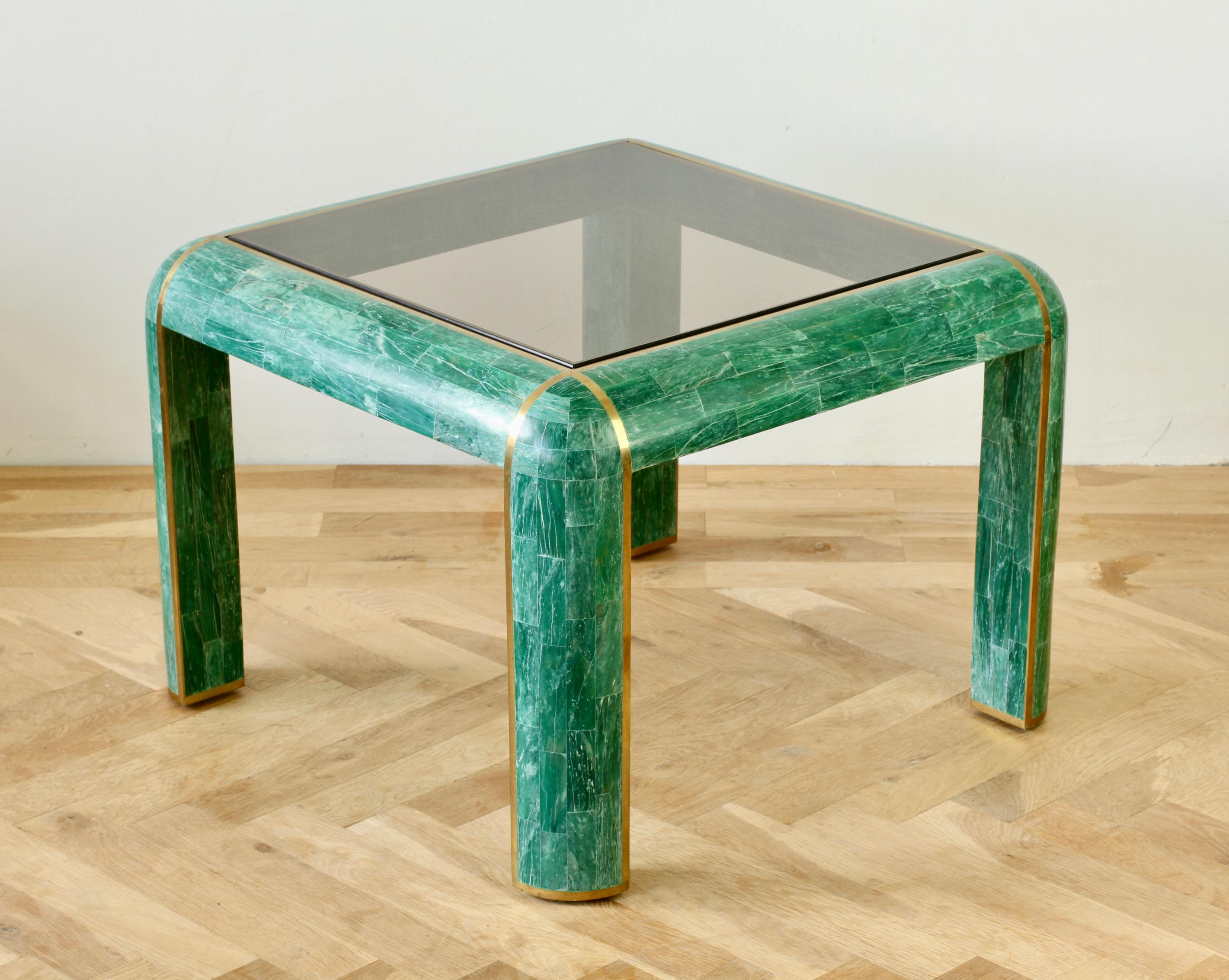 Mid-Century Green Tessellated Stone and Brass Side Table by Casa Bique, c. 1970s 2