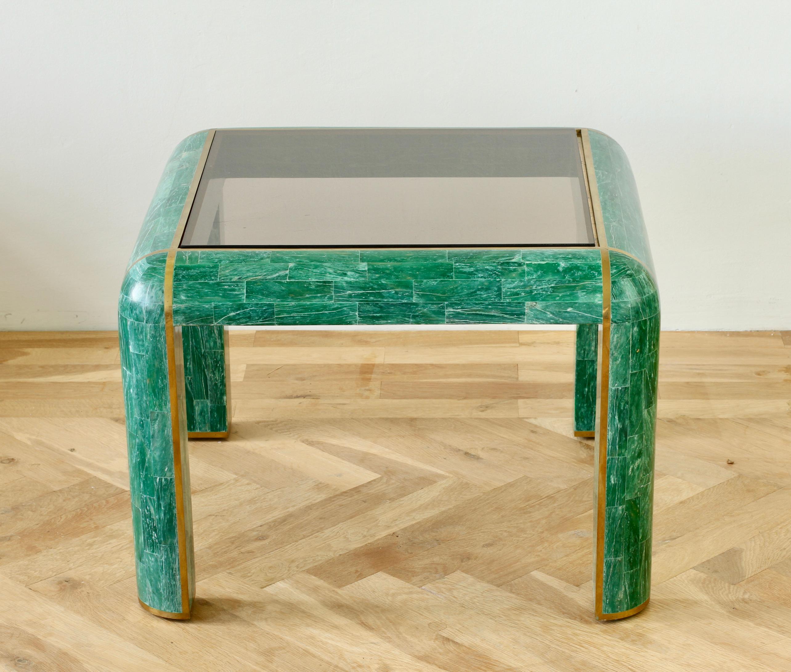 Mid-Century Green Tessellated Stone and Brass Side Table by Casa Bique, c. 1970s 3