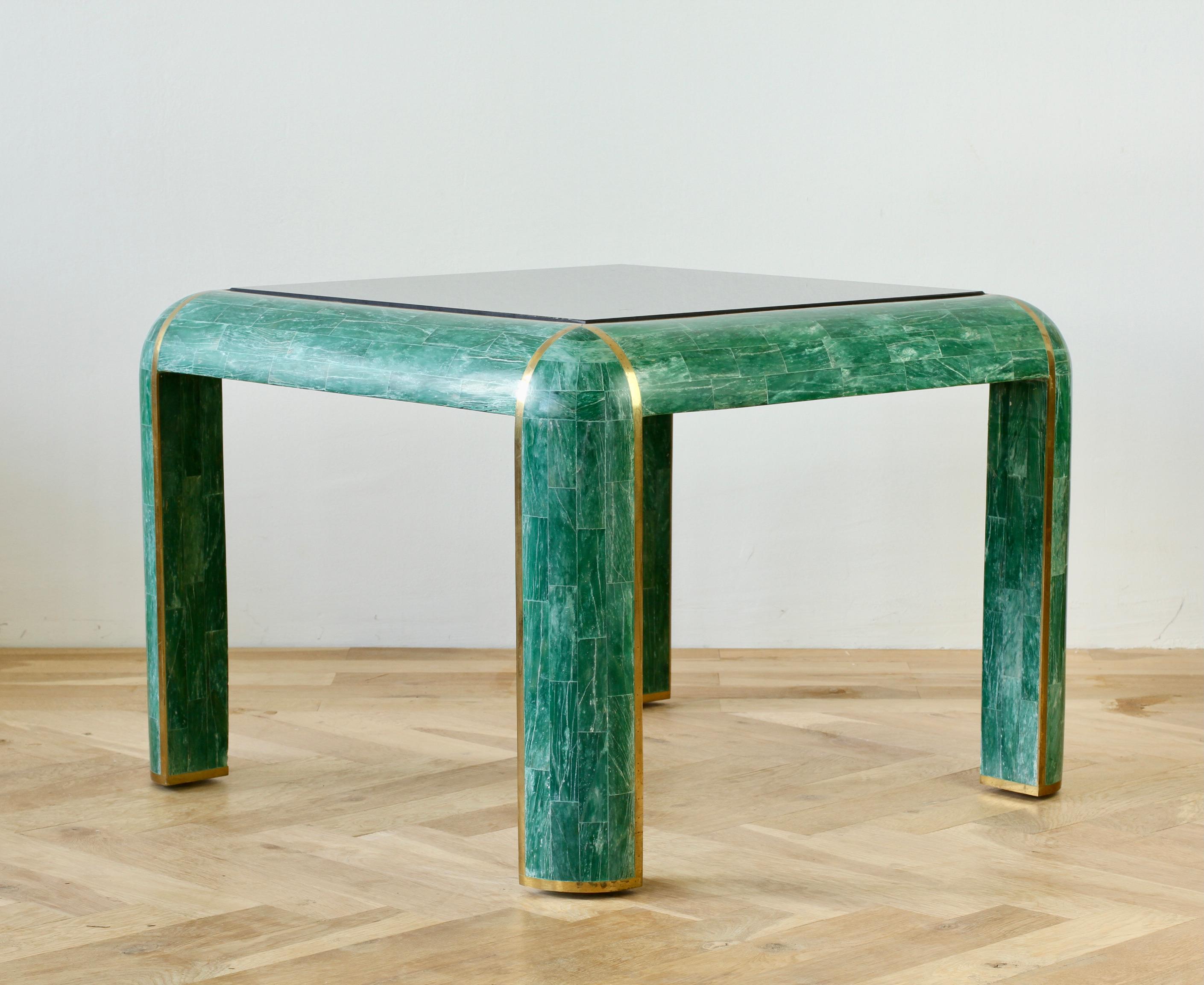 Mid-Century Modern Mid-Century Green Tessellated Stone and Brass Side Table by Casa Bique, c. 1970s