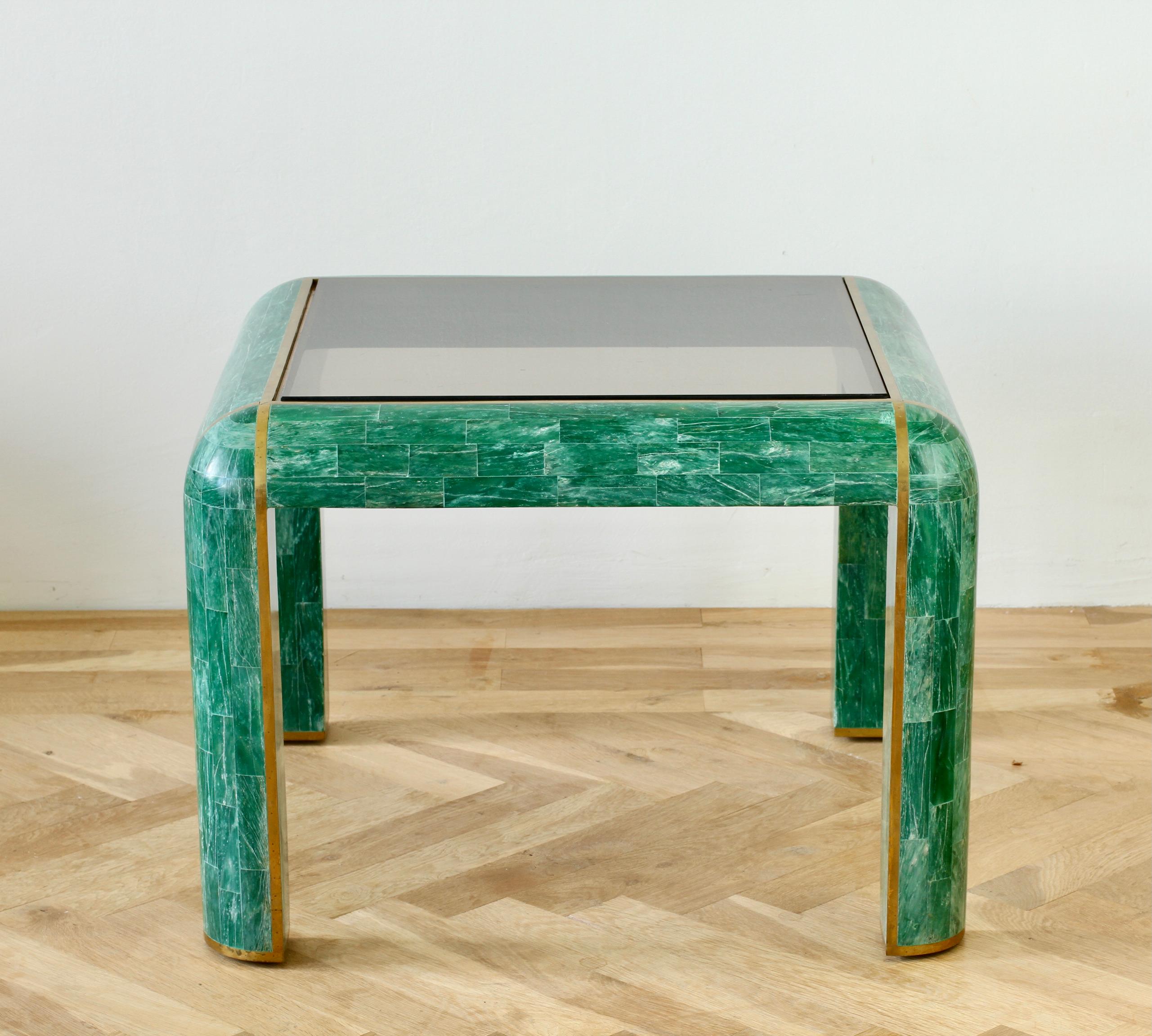Philippine Mid-Century Green Tessellated Stone and Brass Side Table by Casa Bique, c. 1970s