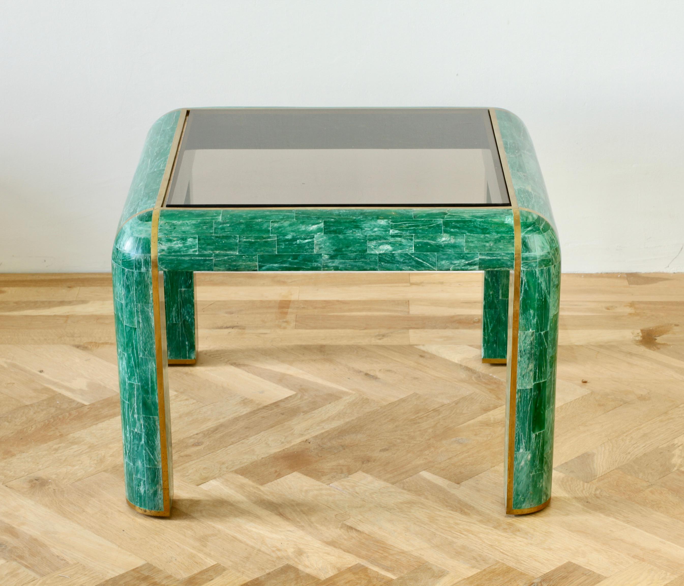 Inlay Mid-Century Green Tessellated Stone and Brass Side Table by Casa Bique, c. 1970s