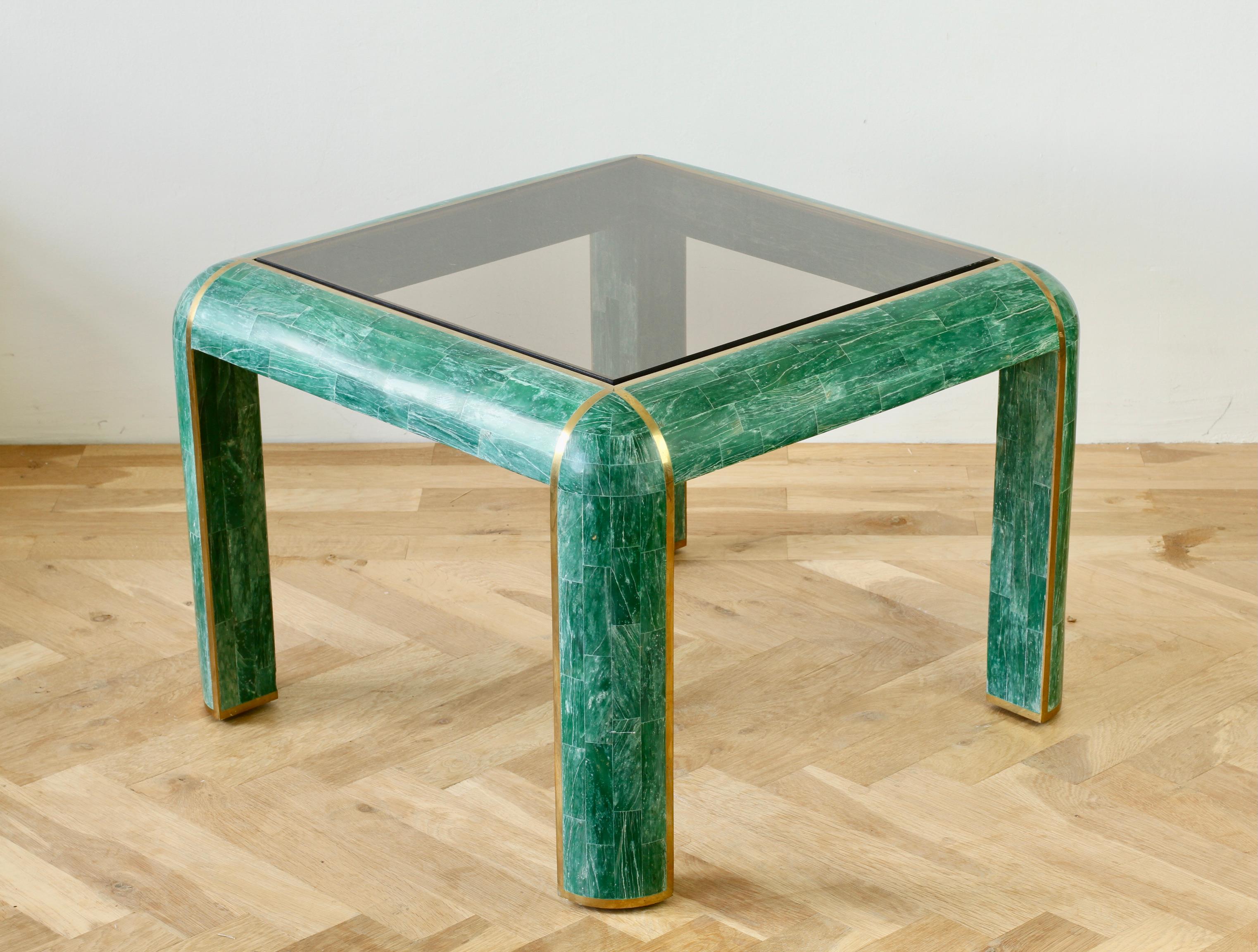 Mid-Century Green Tessellated Stone and Brass Side Table by Casa Bique, c. 1970s In Good Condition In Landau an der Isar, Bayern