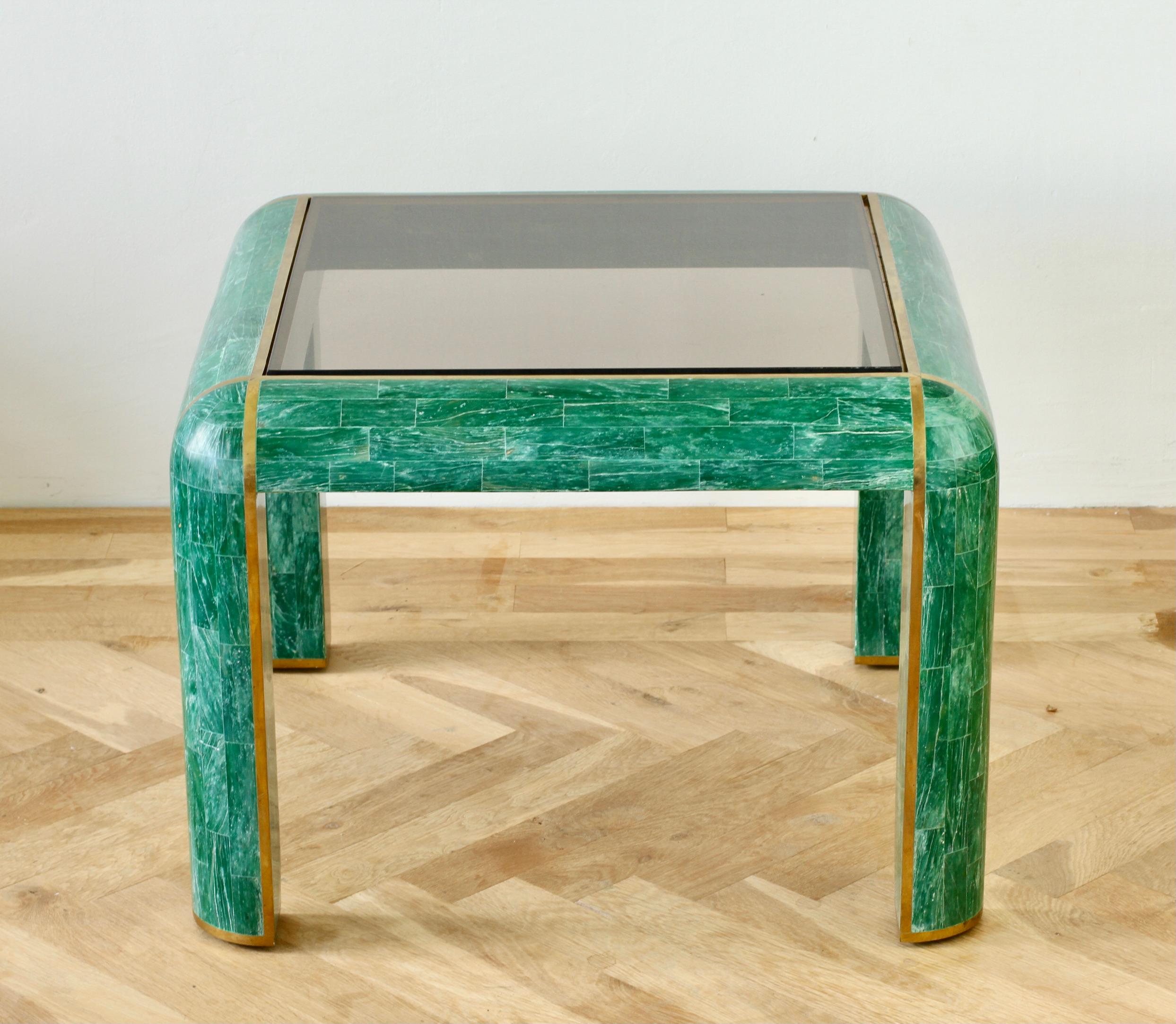 20th Century Mid-Century Green Tessellated Stone and Brass Side Table by Casa Bique, c. 1970s