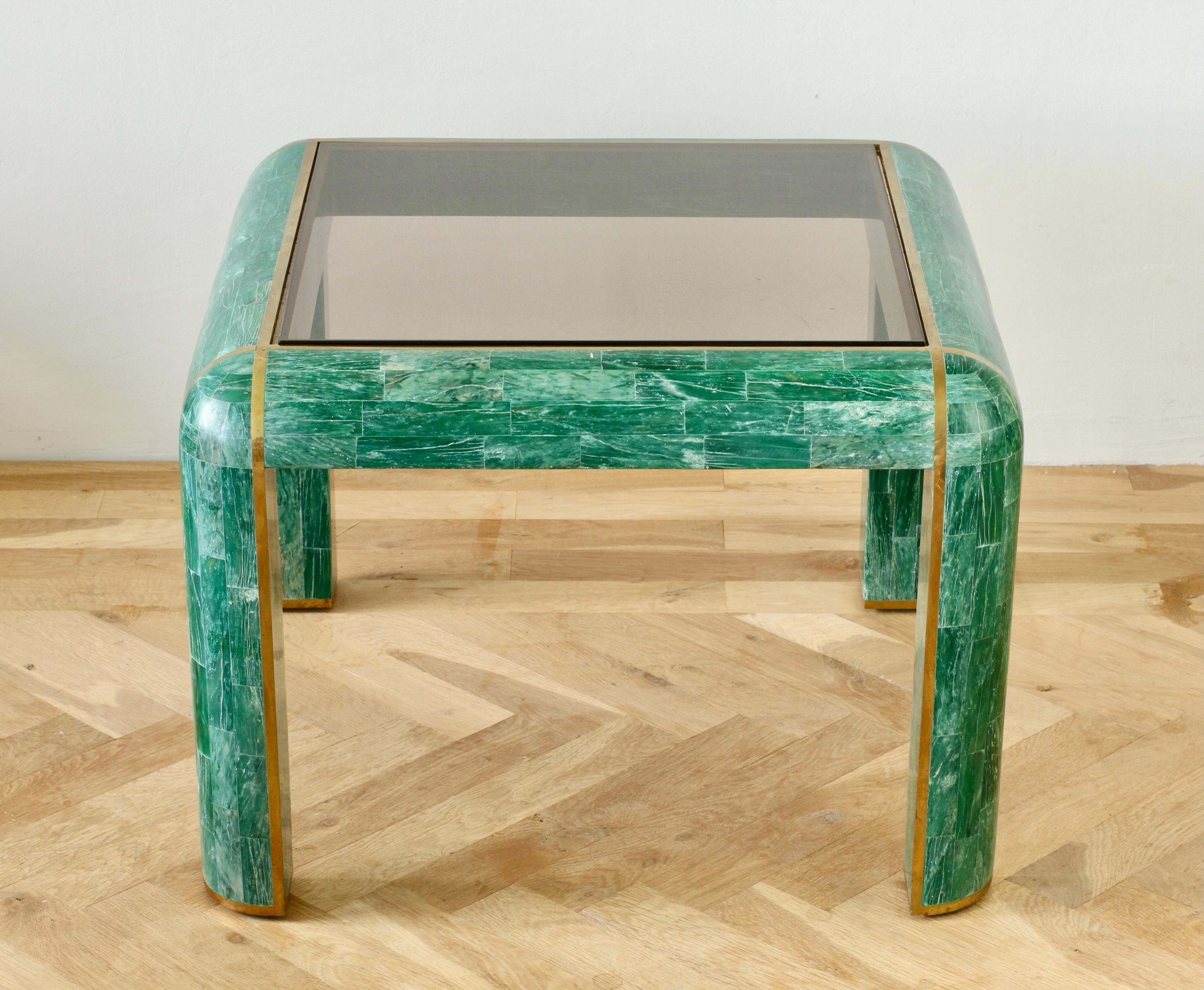 Mid-Century Green Tessellated Stone and Brass Side Table by Casa Bique, c. 1970s 1