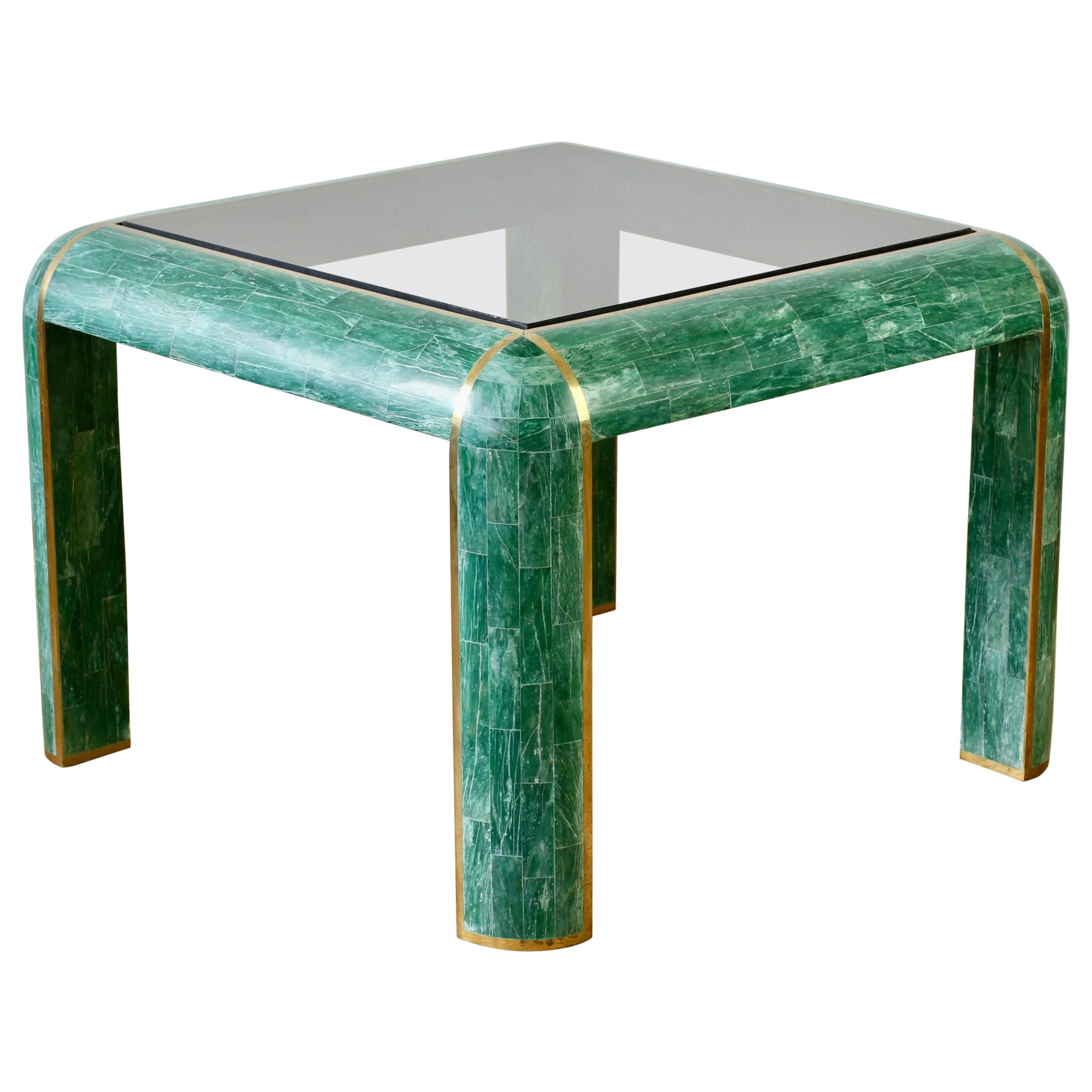 Mid-Century Green Tessellated Stone and Brass Side Table by Casa Bique, c. 1970s