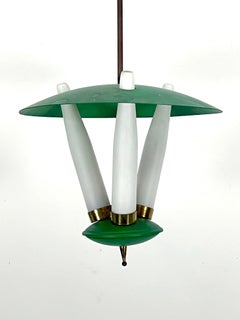 Lanterna a tre vetri opalini verde di metà secolo. Italia anni '50