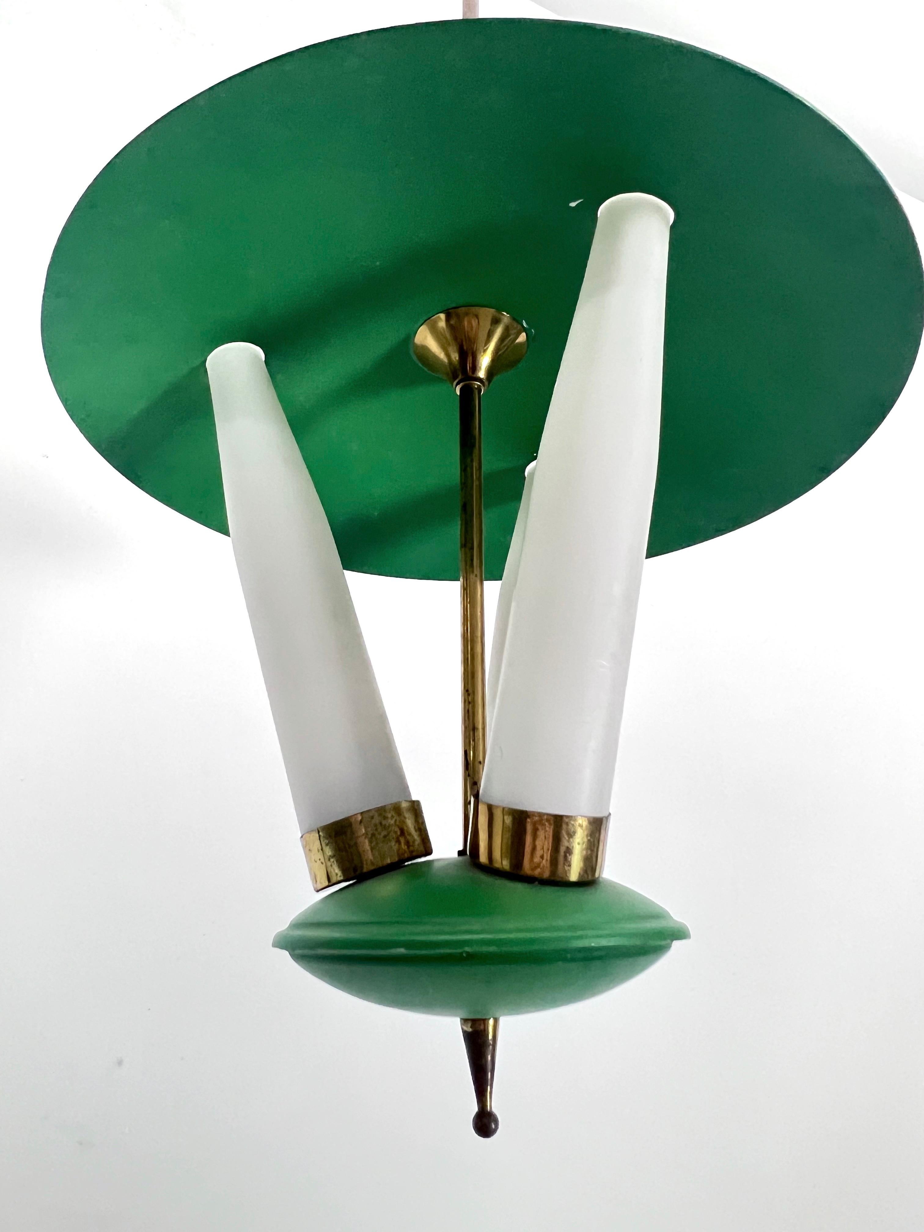 20th Century Mid-Century green three opaline glasses lantern. Italy 1950s For Sale