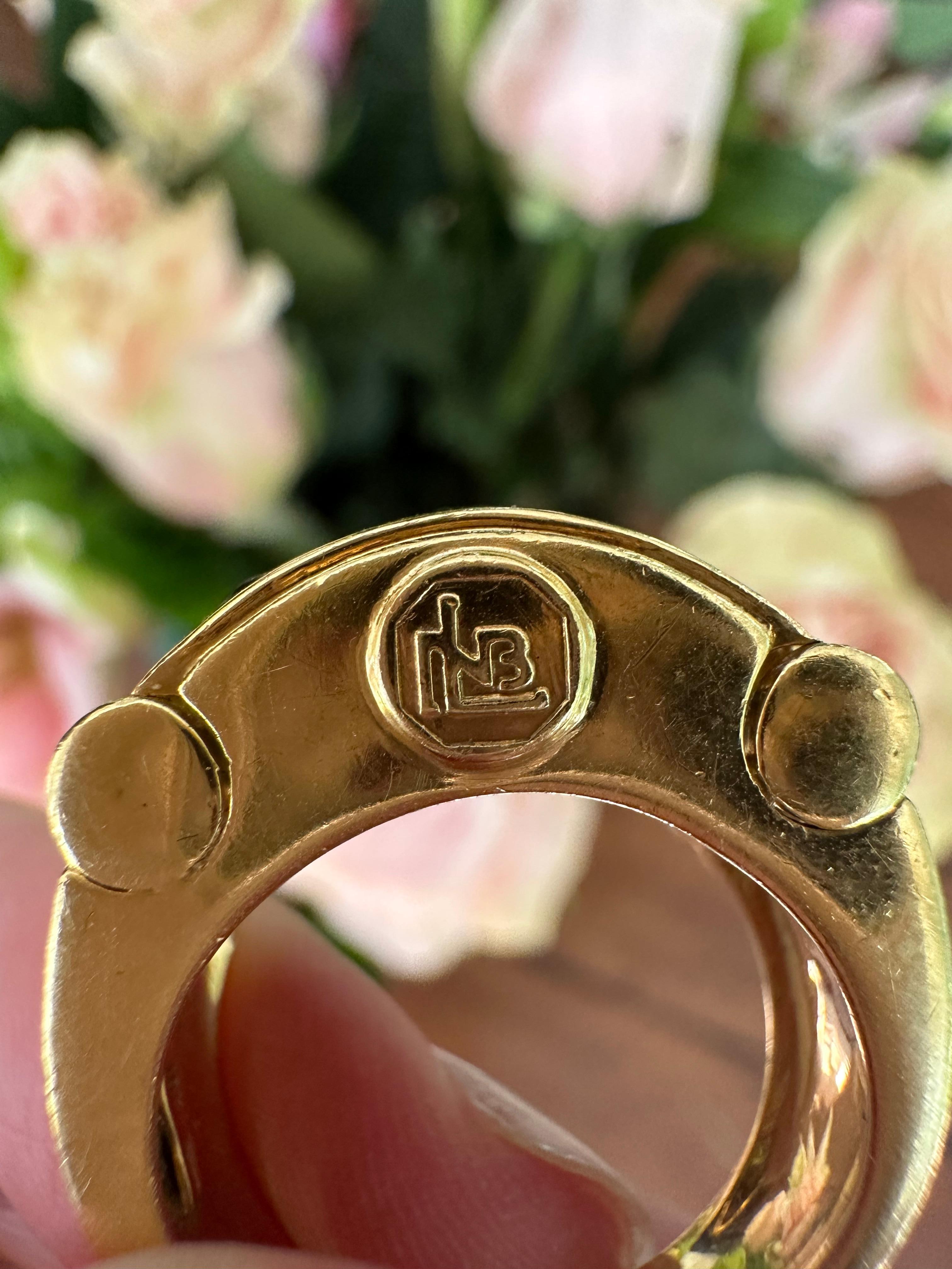 Anello da cocktail in oro giallo 18 carati e tormalina verde di metà secolo in vendita 2