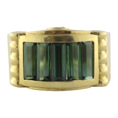Vintage Mid-Century Green Tourmaline and 18K Yellow Gold Cocktail Ring