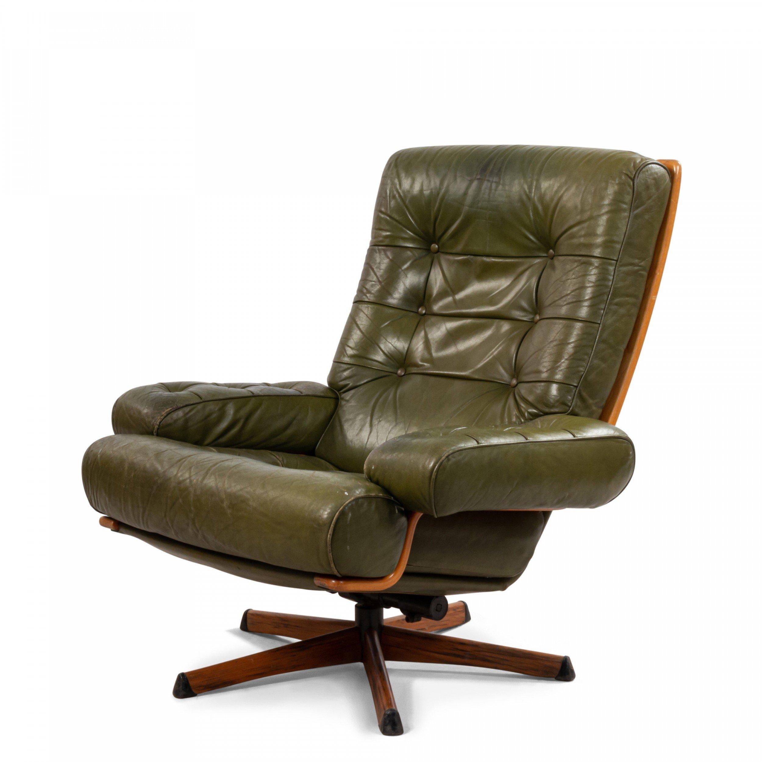 green leather mid century chair