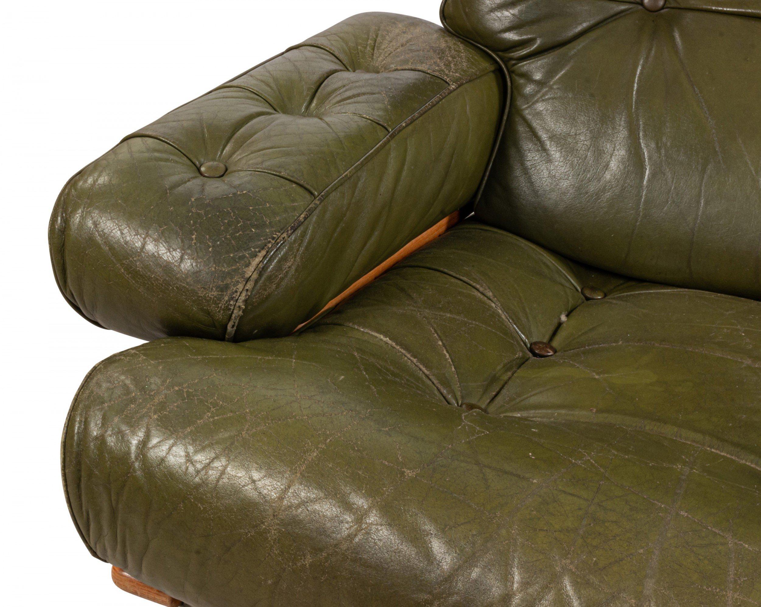 American Mid-Century Green Tufted Leather Armchair