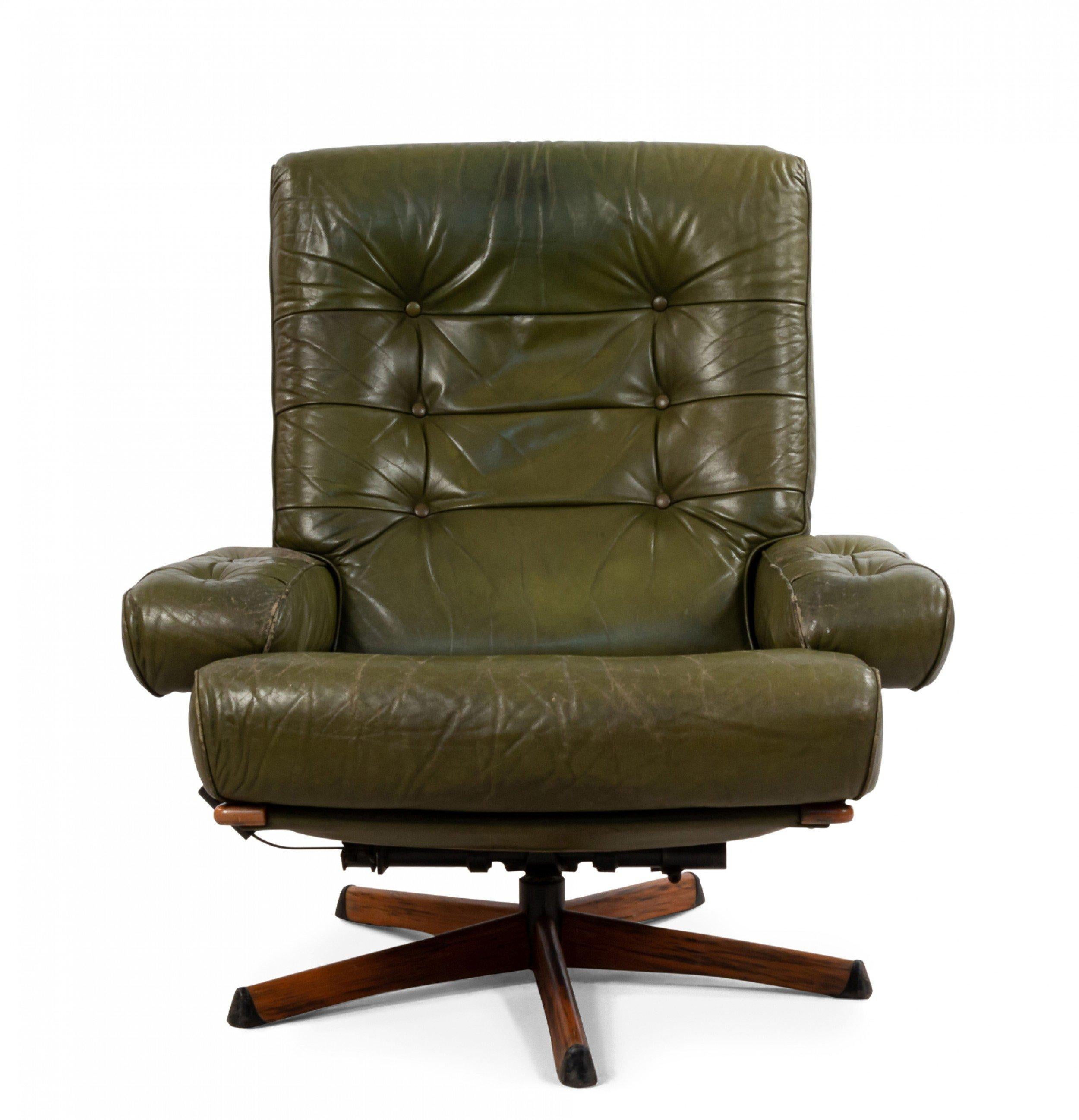 20th Century Mid-Century Green Tufted Leather Armchair