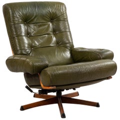 Midcentury Green Tufted Leather Armchair