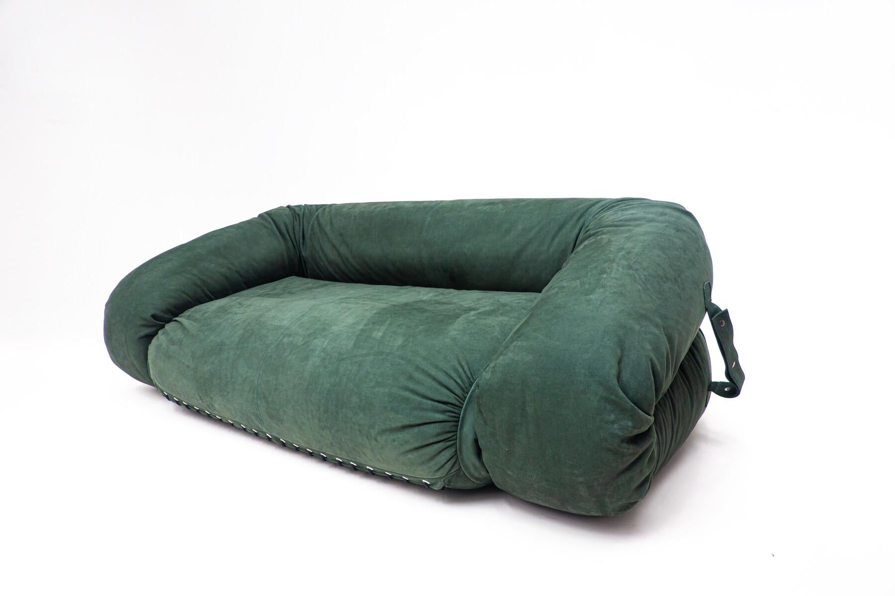 Suede Mid-Century Green Two Seaters Sofa / Bed  ''Anfibio'' by Alessandro Becchi For Sale