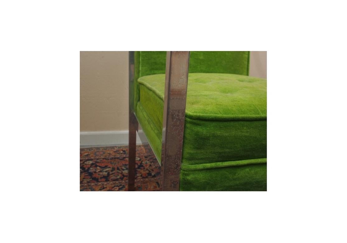 Mid-Century Green Velvet and  Chrome Accent Chair 1