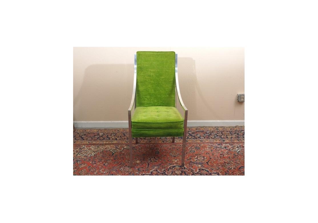 Mid-Century Green Velvet and  Chrome Accent Chair 2