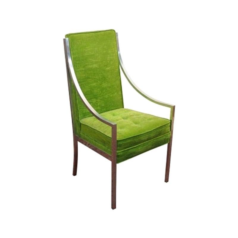 Mid-Century Green Velvet and  Chrome Accent Chair