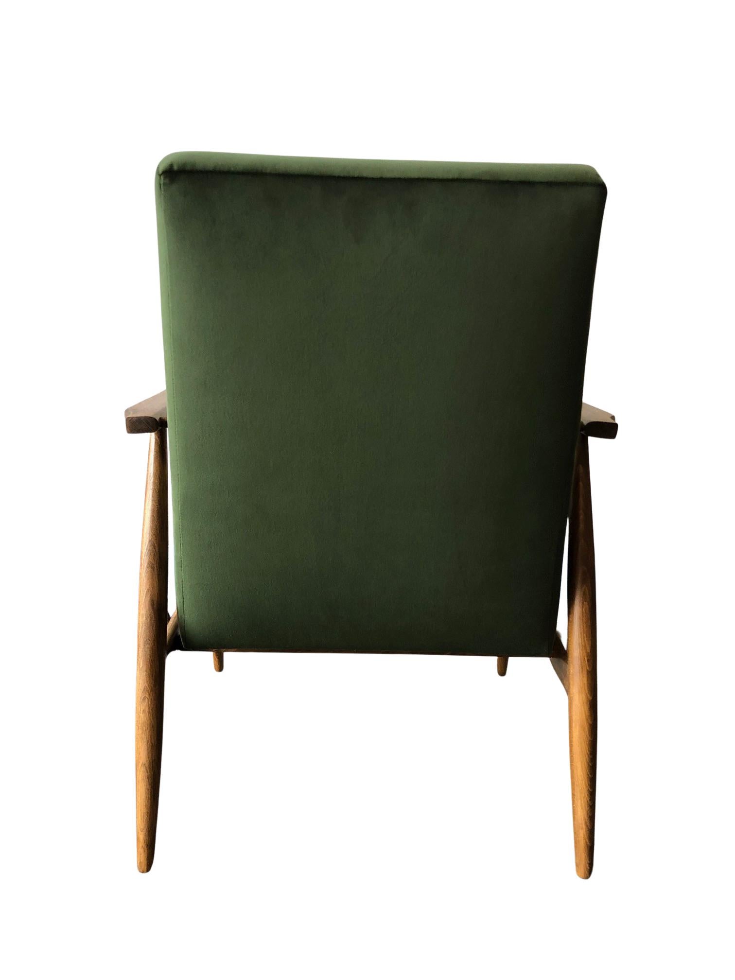 Polish Mid-Century Green Velvet Armchair by Henryk Lis, 1960s For Sale
