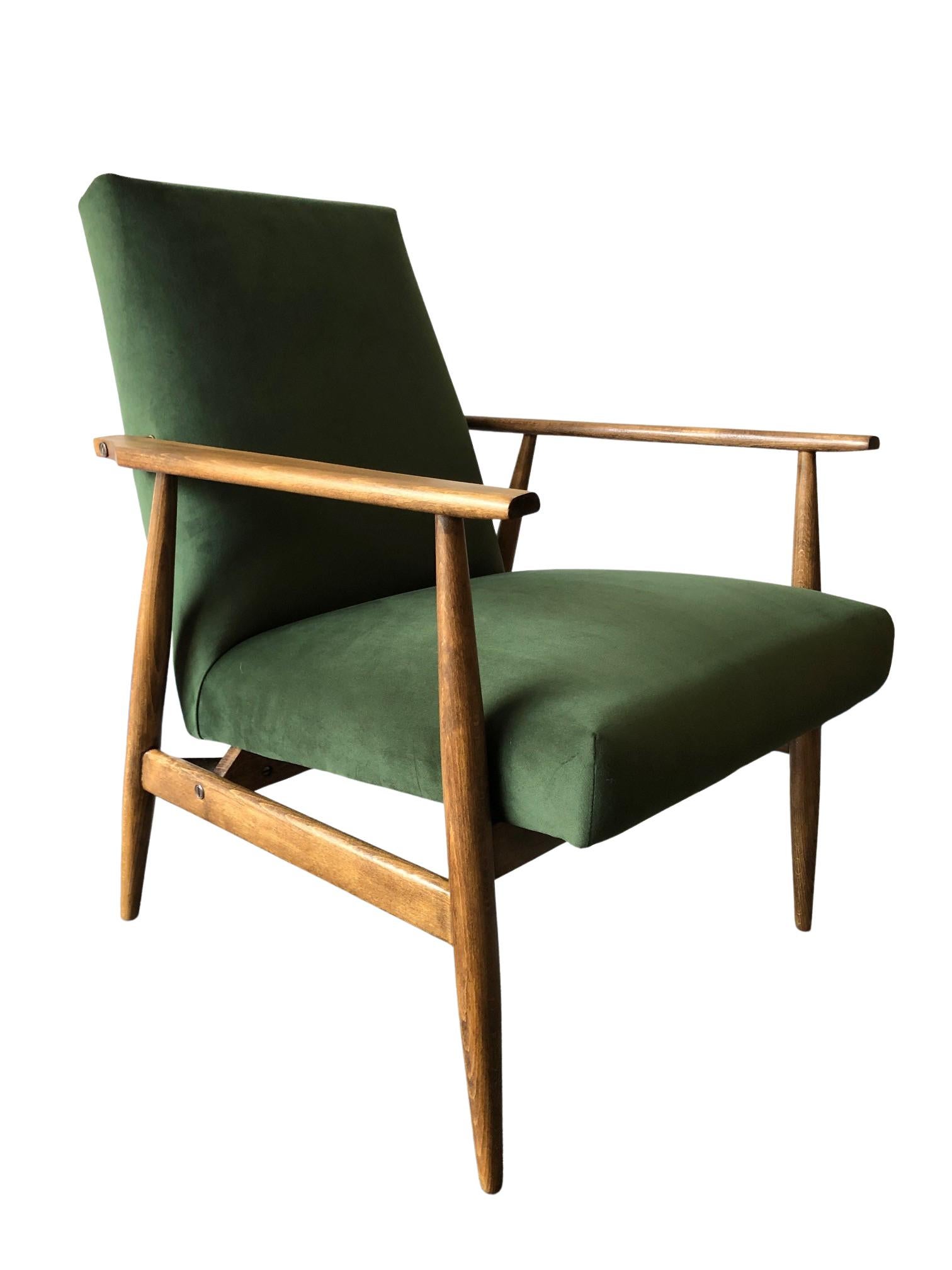 20th Century Mid-Century Green Velvet Armchair by Henryk Lis, 1960s For Sale