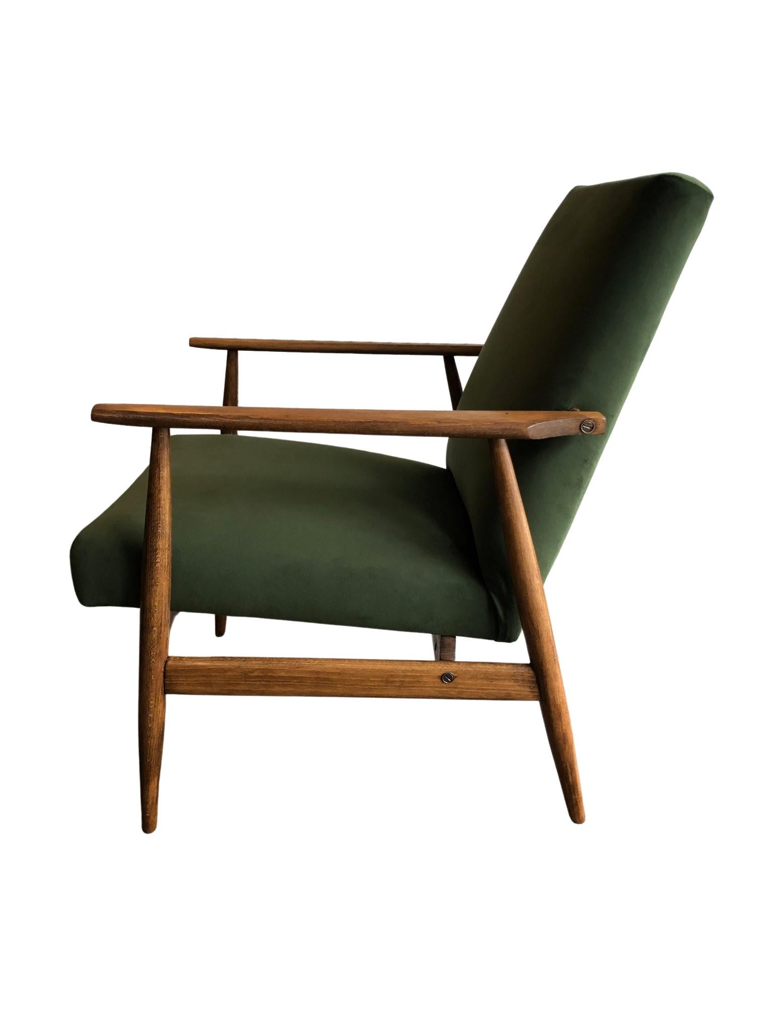 Beech Mid-Century Green Velvet Armchair by Henryk Lis, 1960s For Sale