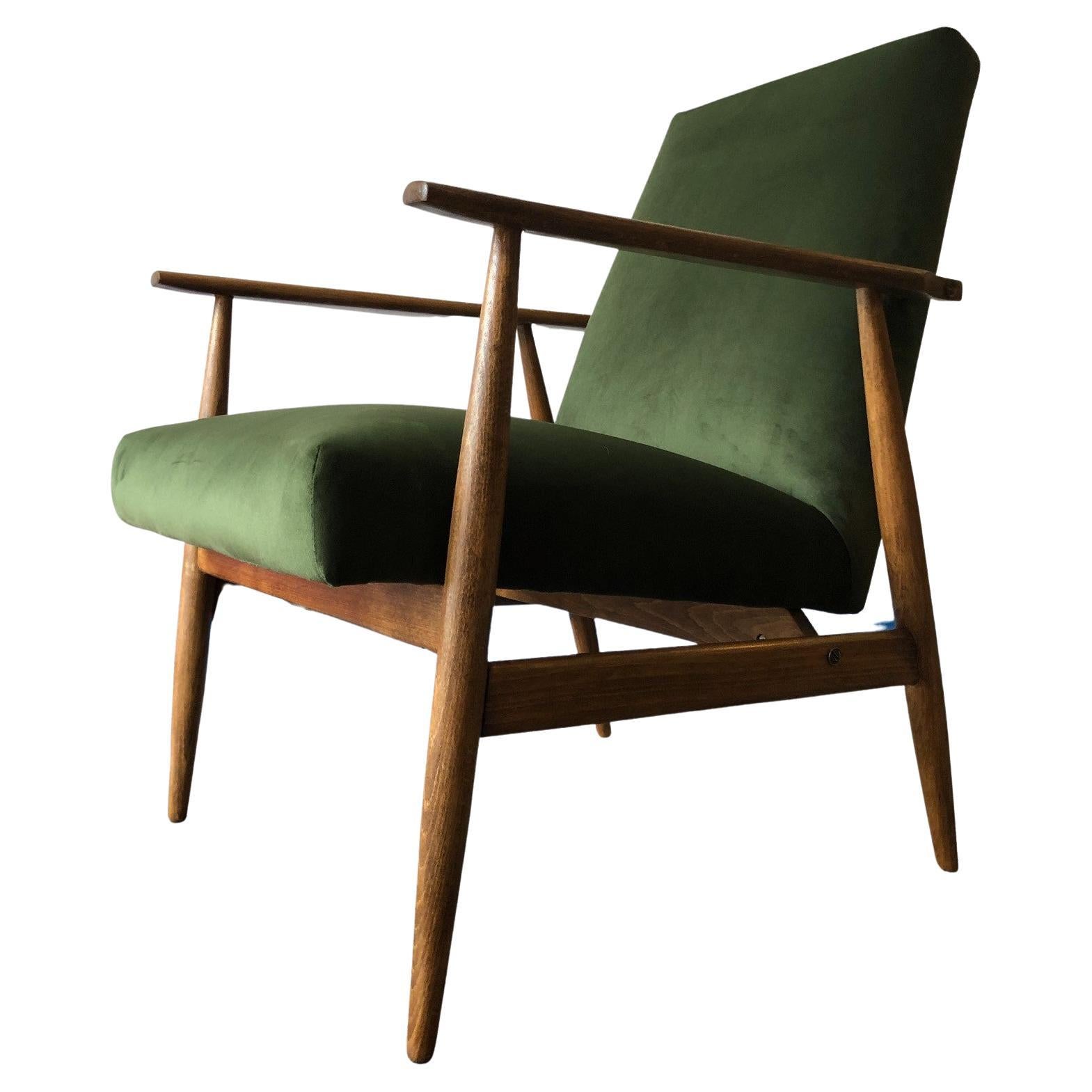 Grüner Samt-Sessel aus der Jahrhundertmitte von Henryk Lis, 1960er