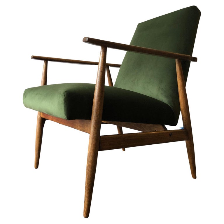 MidCentury Green Velvet Armchair by Henryk Lis, 1960s For Sale at 1stDibs