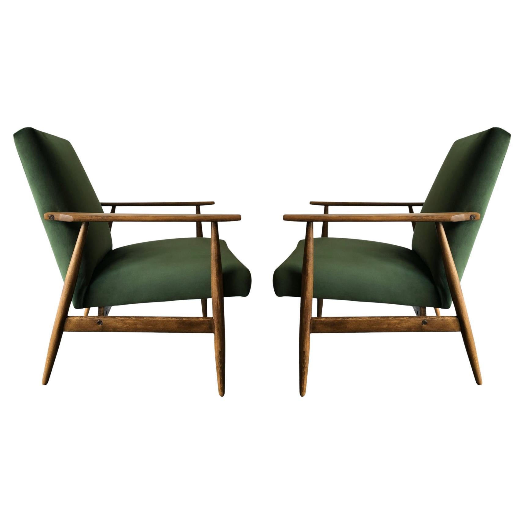 Mid-Century Green Velvet Armchairs by Henryk Lis, 1960s, Set of 2 For Sale