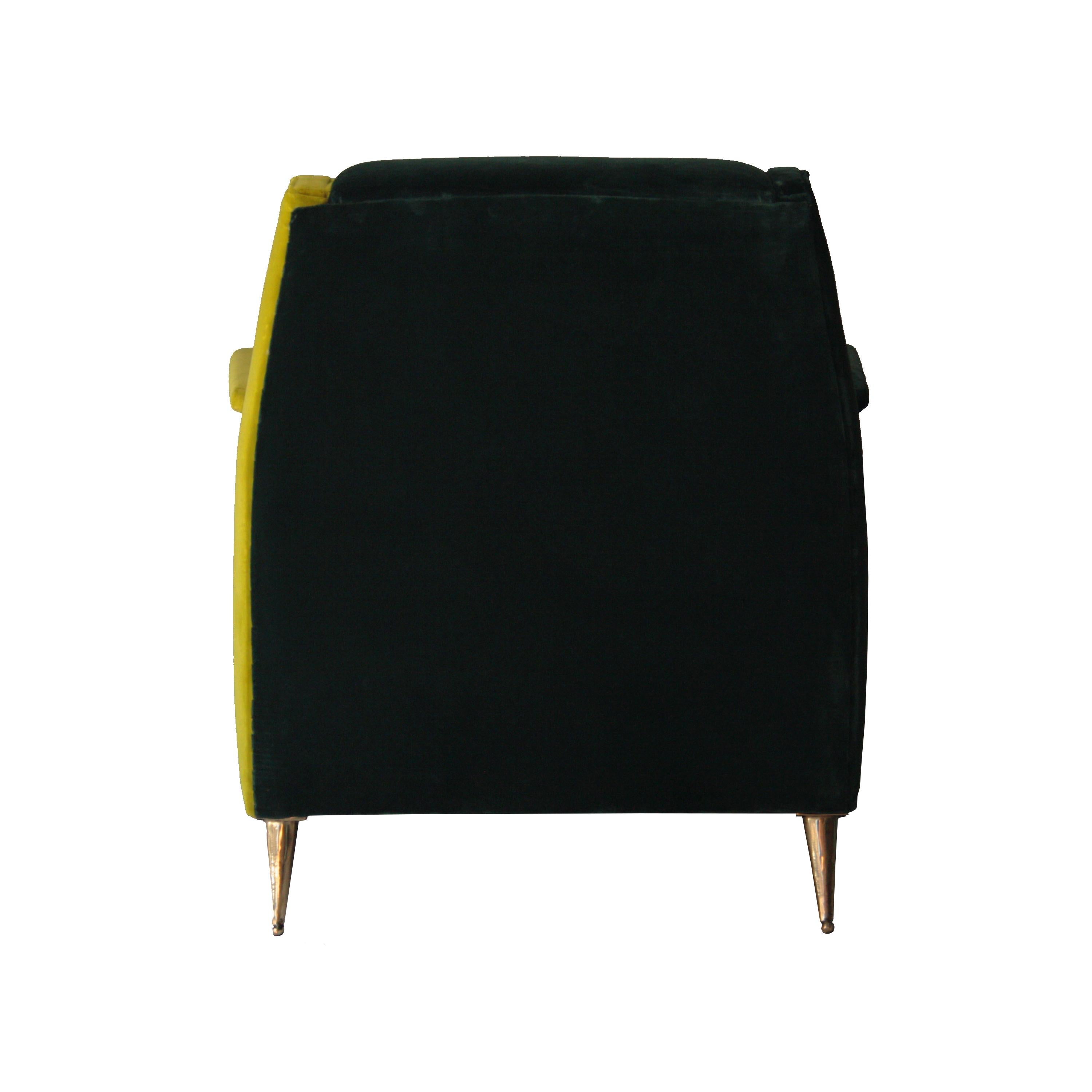 Midcentury Green Velvet Brass Pair of Armchairs, Italy, 1950 In Good Condition In Madrid, ES