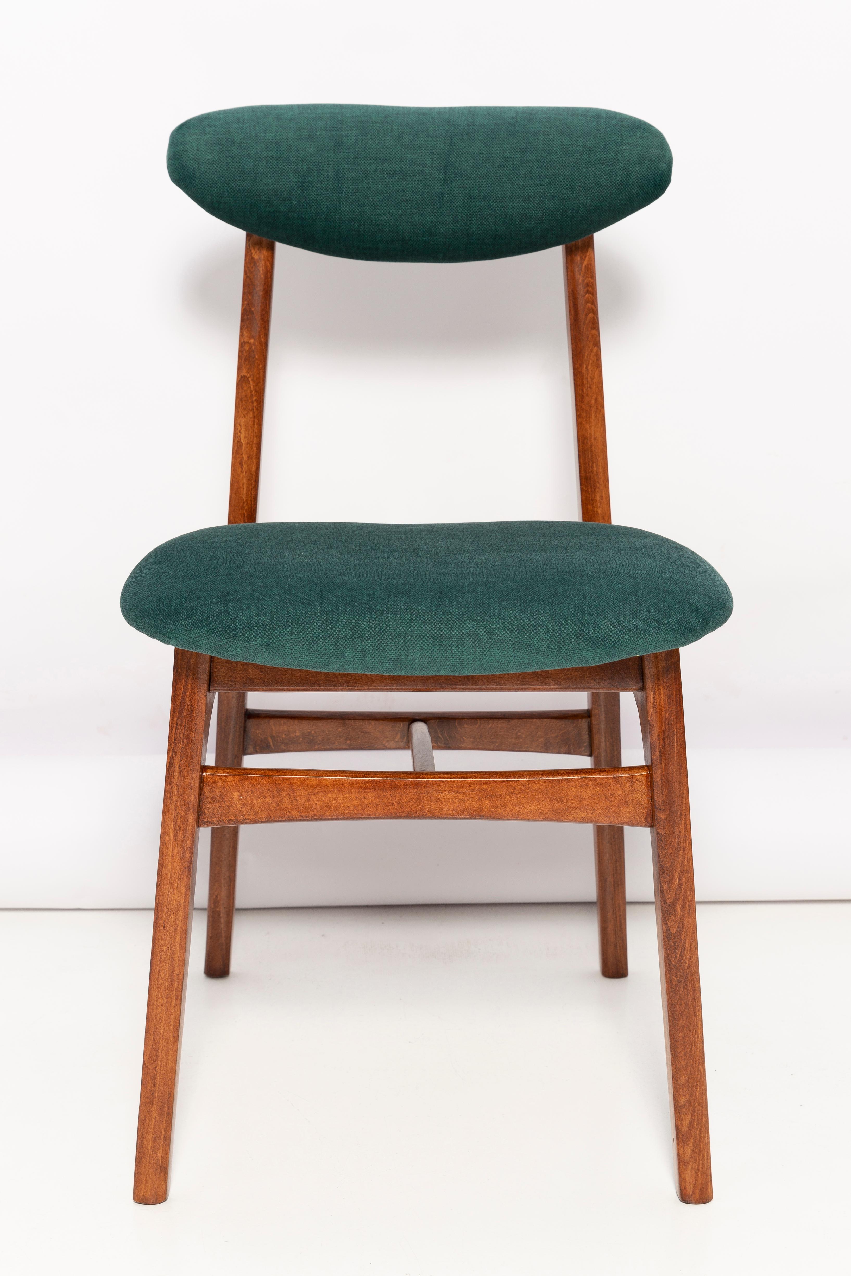 Light form nice vintage chair designed by Prof. Rajmund Halas. It has been made of beechwood. Designed and produced in Poland. Chair is after undergone a complete upholstery renovation, the woodwork has been refreshed. Seats and backs were dressed