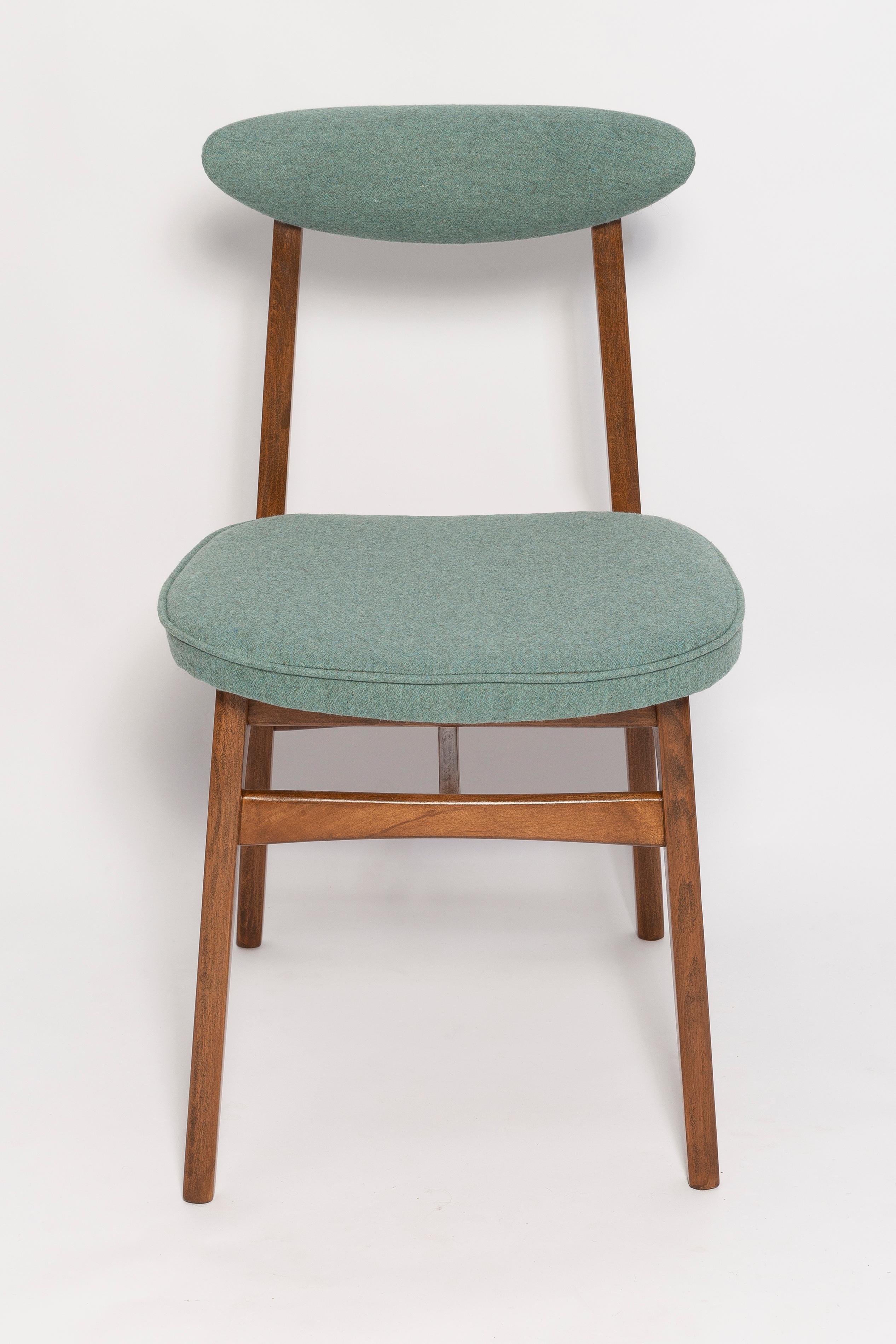 20th Century Mid Century Green Velvet Chair, Walnut Wood, Rajmund Halas, Poland, 1960s For Sale