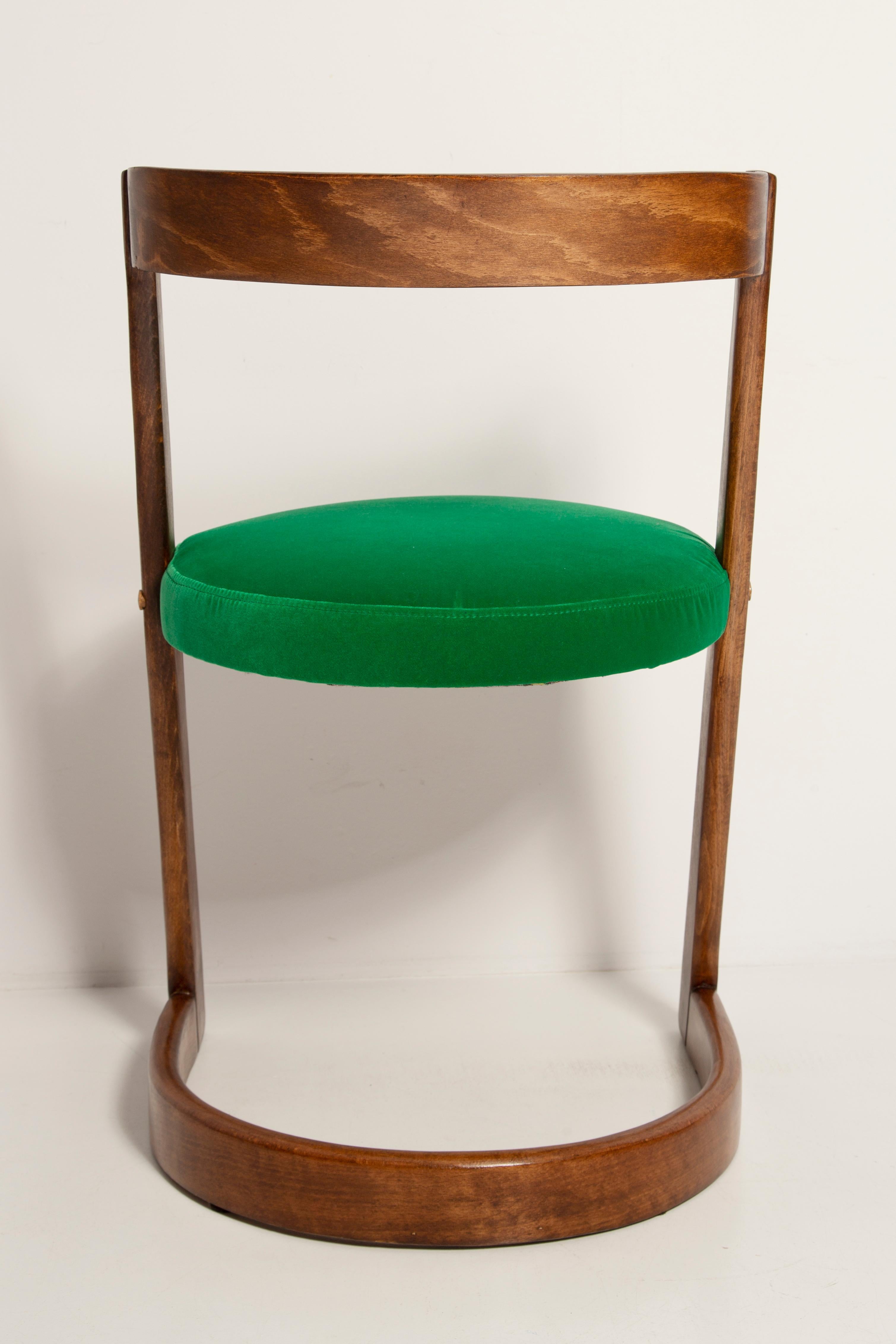 20th Century Midcentury Green Velvet Halfa Chair and Stool, Baumann, France, 1970s For Sale
