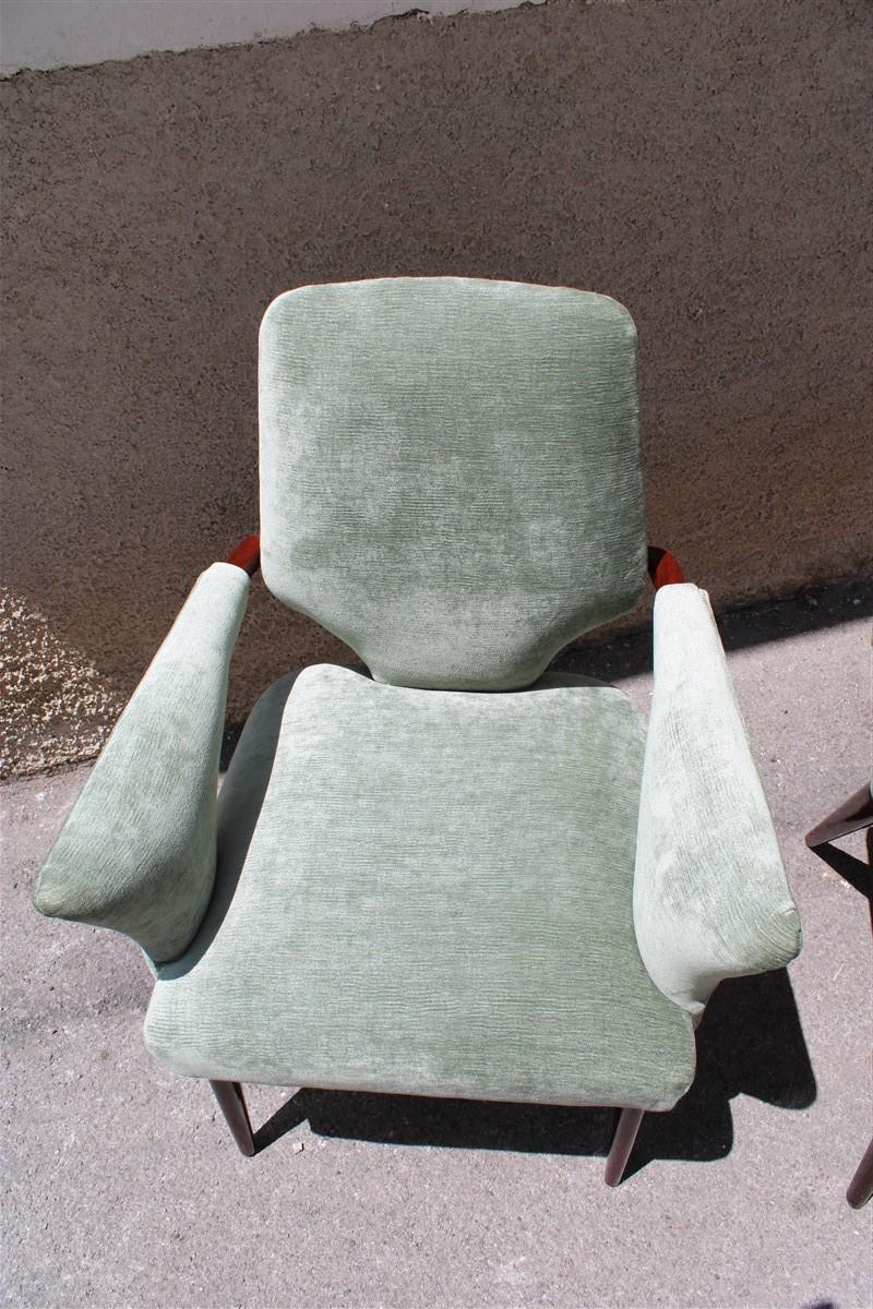 Mid-Century Green Velvet Mahogany Chairs Melchiorre Bega Design 1950s Minimal 5