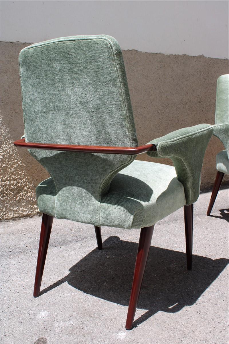 Mid-Century Green Velvet Mahogany Chairs Melchiorre Bega Design 1950s Minimal 6