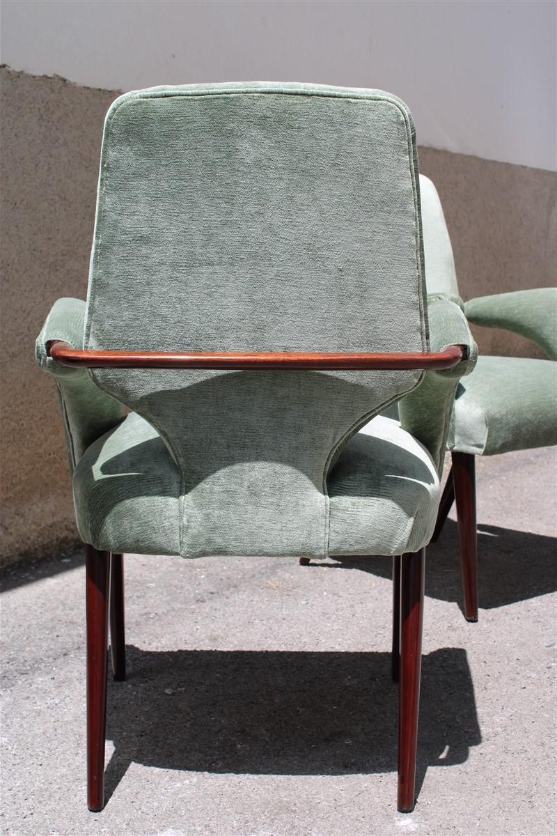 Mid-Century Green Velvet Mahogany Chairs Melchiorre Bega Design 1950s Minimal 7