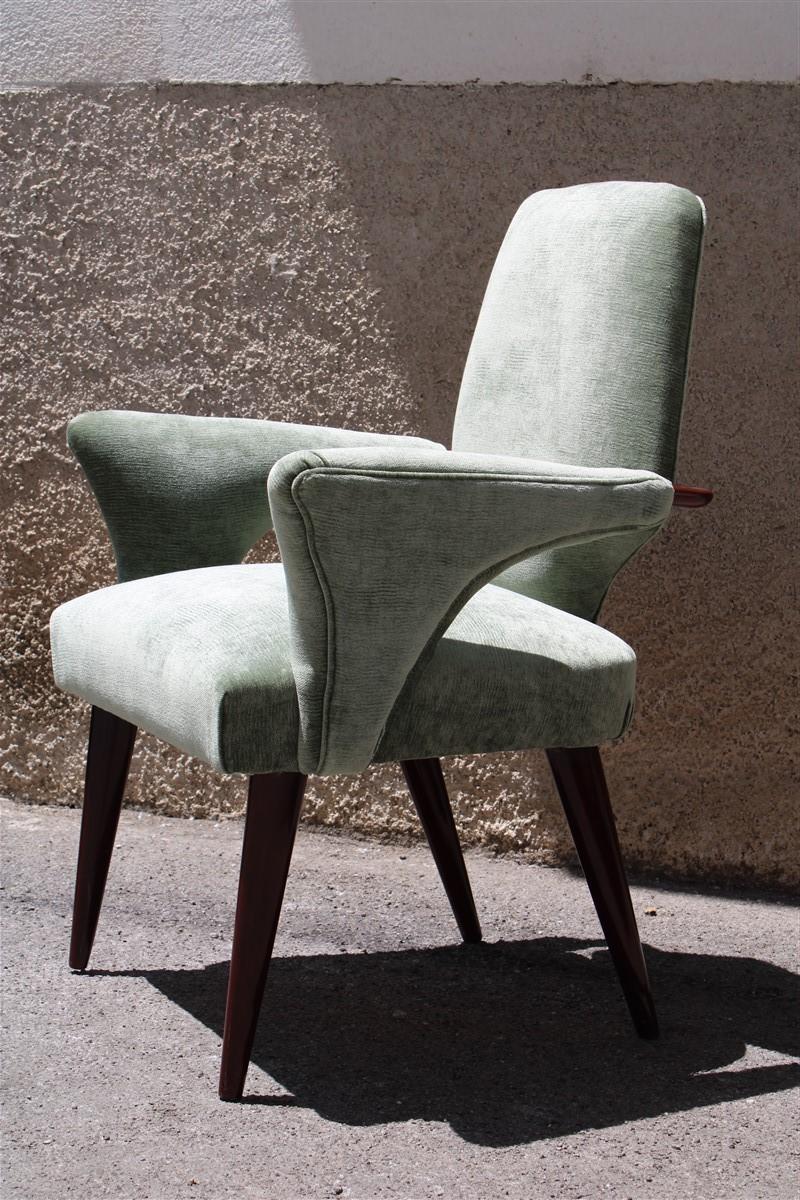 Mid-century green velvet mahogany chairs Melchiorre Bega design 1950s minimal.