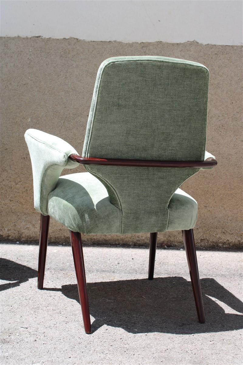Mid-Century Modern Mid-Century Green Velvet Mahogany Chairs Melchiorre Bega Design 1950s Minimal