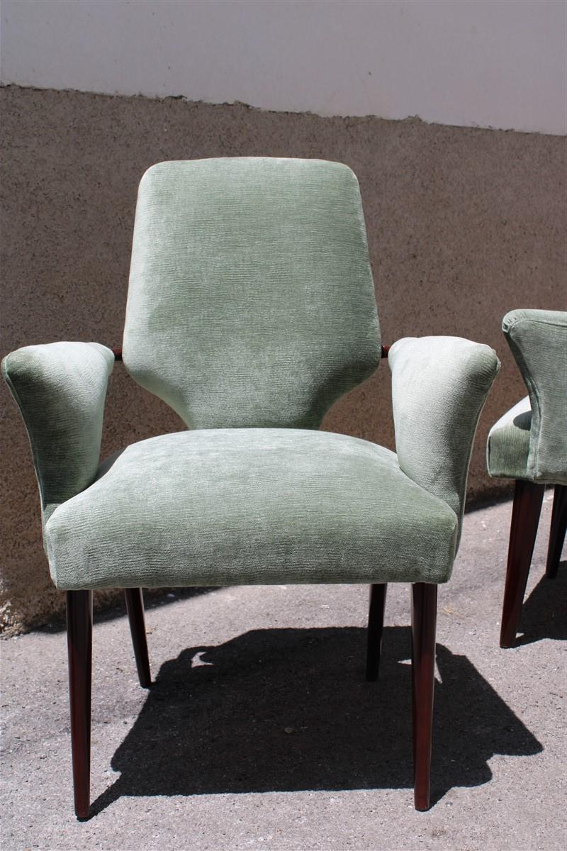 Mid-20th Century Mid-Century Green Velvet Mahogany Chairs Melchiorre Bega Design 1950s Minimal