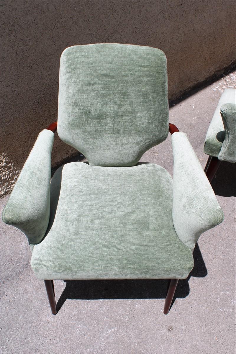 Mid-Century Green Velvet Mahogany Chairs Melchiorre Bega Design 1950s Minimal 1