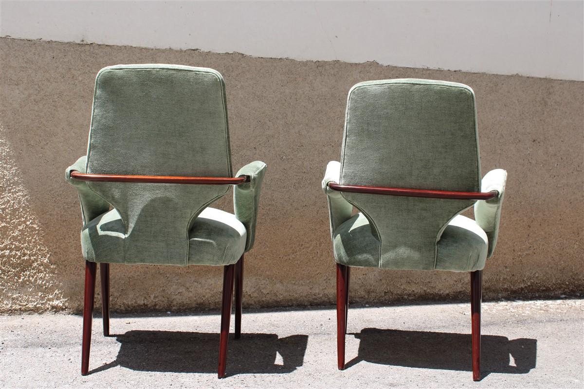 Mid-Century Green Velvet Mahogany Chairs Melchiorre Bega Design 1950s Minimal 2