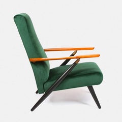 Midcentury Green Velvet Reclining Armchair