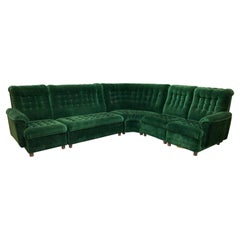 Vintage Midcentury Green Velvet Tufted Sectional Sofa