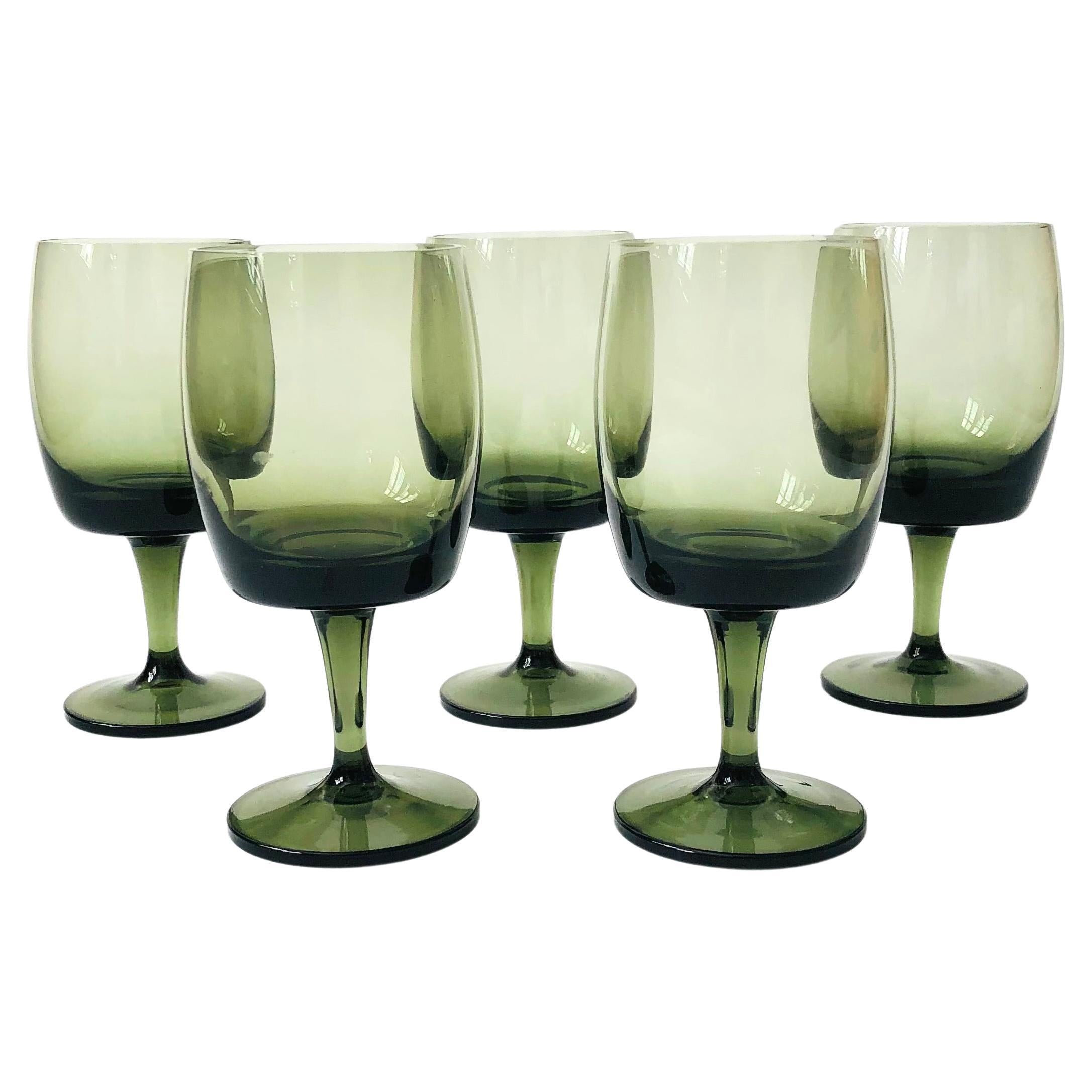Mid Century Green Wine Glasses - Set of 5 - by Gorham Reizart For Sale