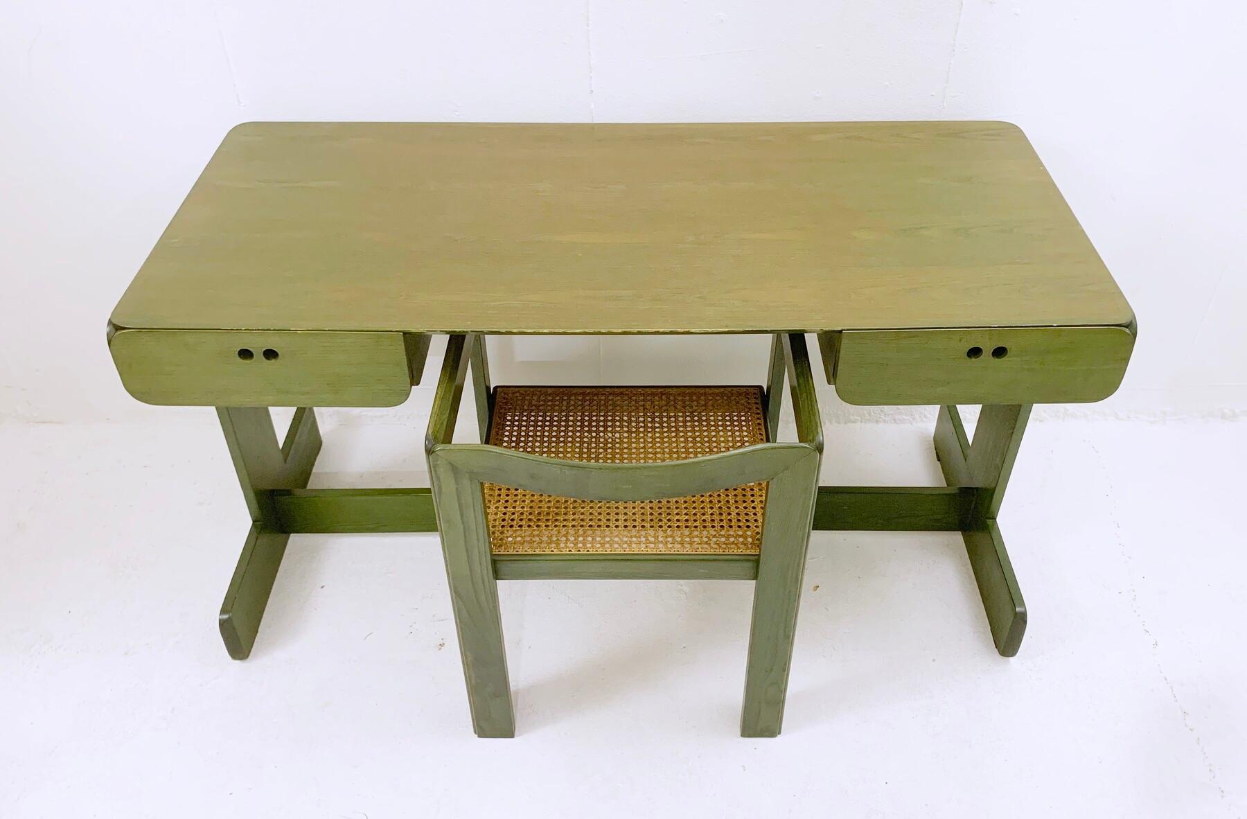 Mid-Century Green Wooden Desk by Derk Jan de Vries, The Netherlands 1960s For Sale 5