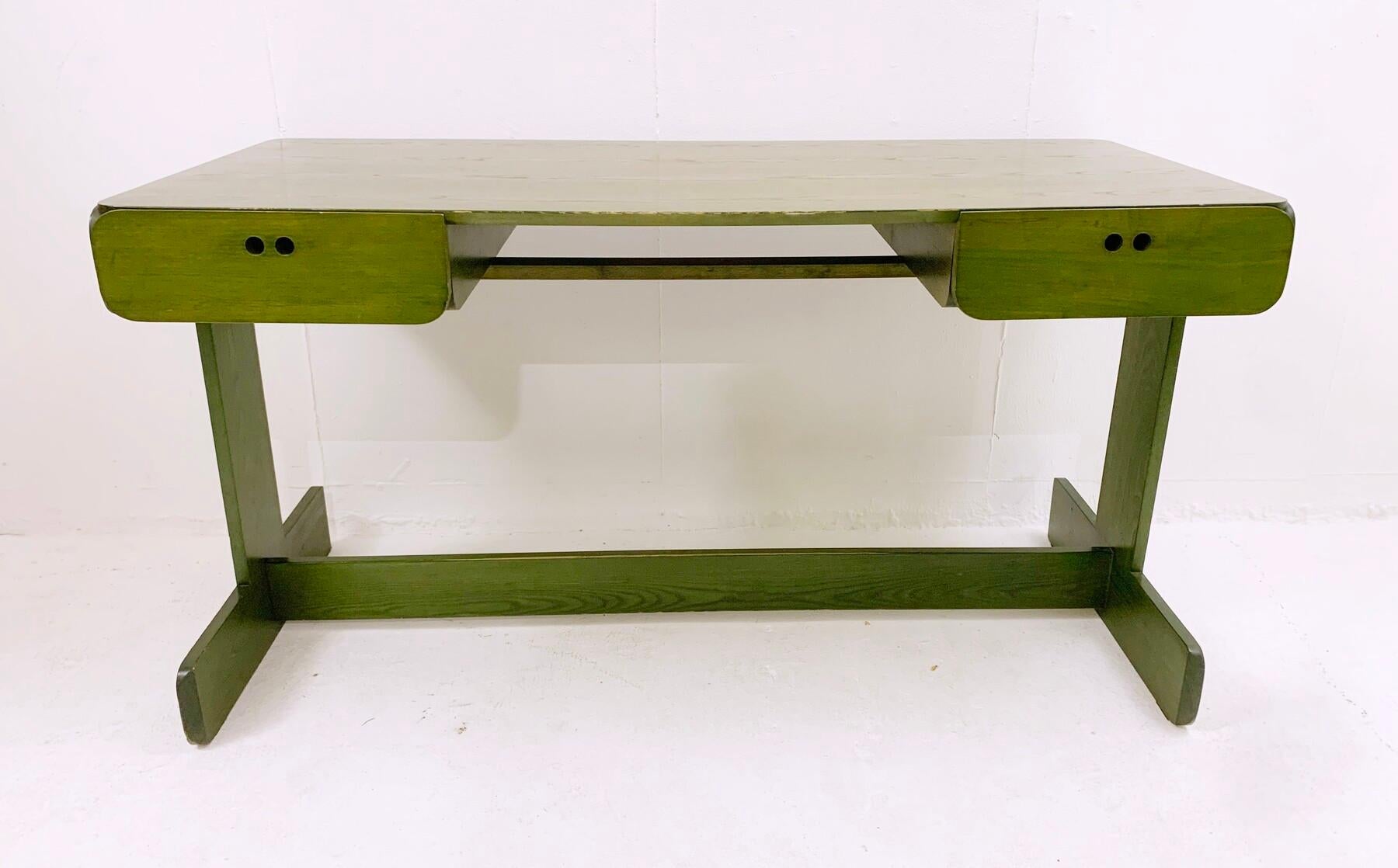 Mid-Century Green Wooden Desk by Derk Jan de Vries, The Netherlands 1960s For Sale 9