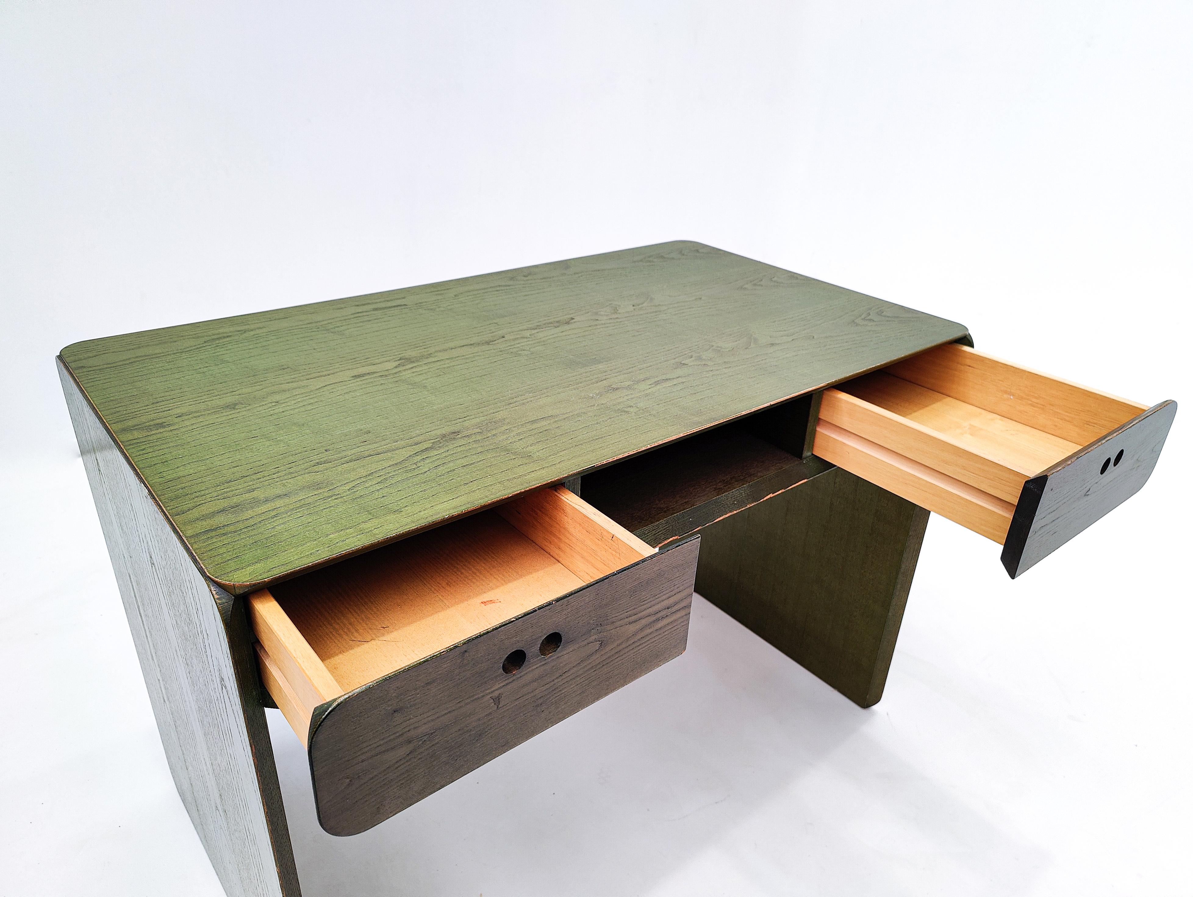 Mid-Century Green Wooden Desk by Derk Jan de Vries - The Netherlands 1960s.