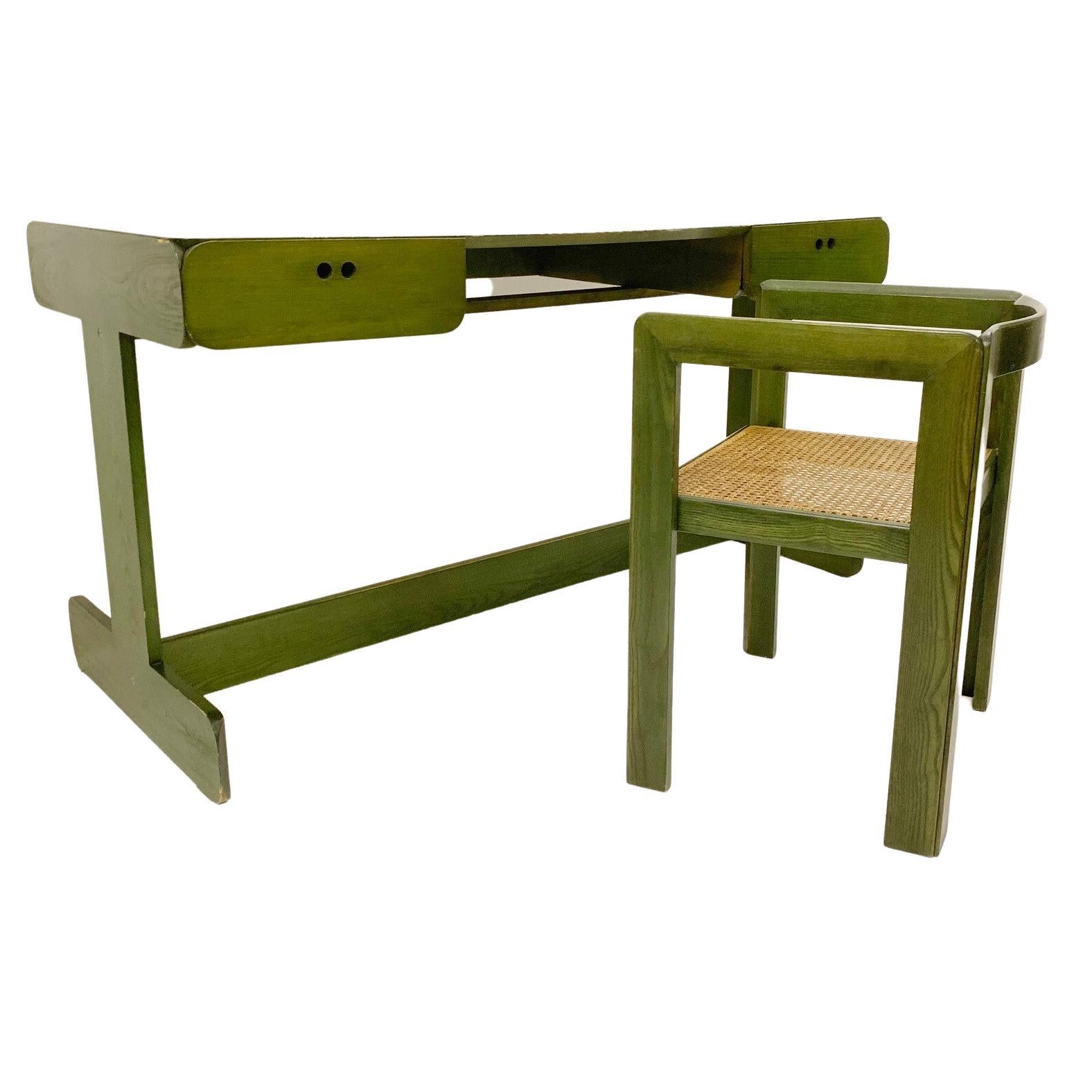 green wood cabinet desk