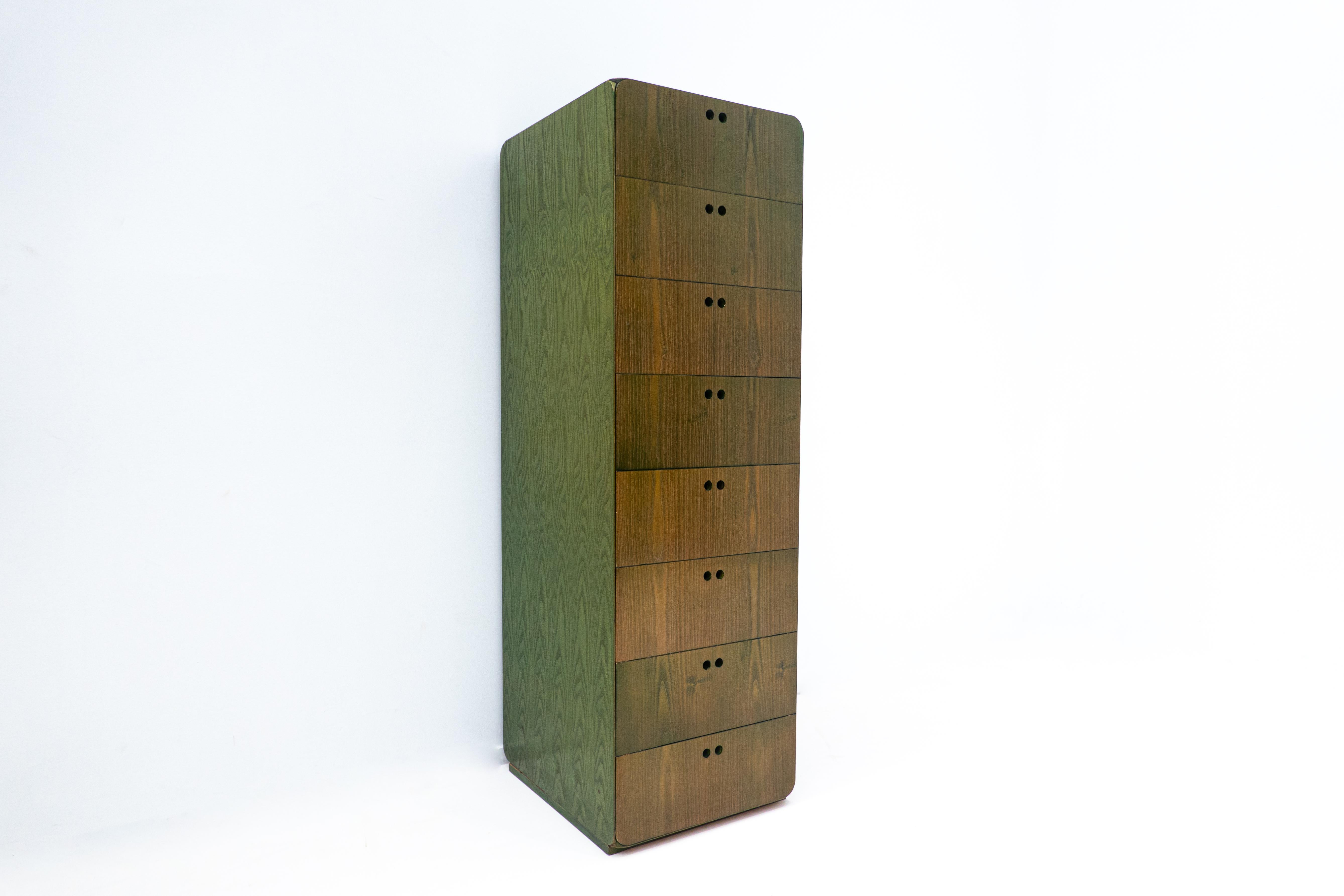 Dutch Mid-Century Green Wooden High Chest of Drawer by Derk Jan de Vries For Sale